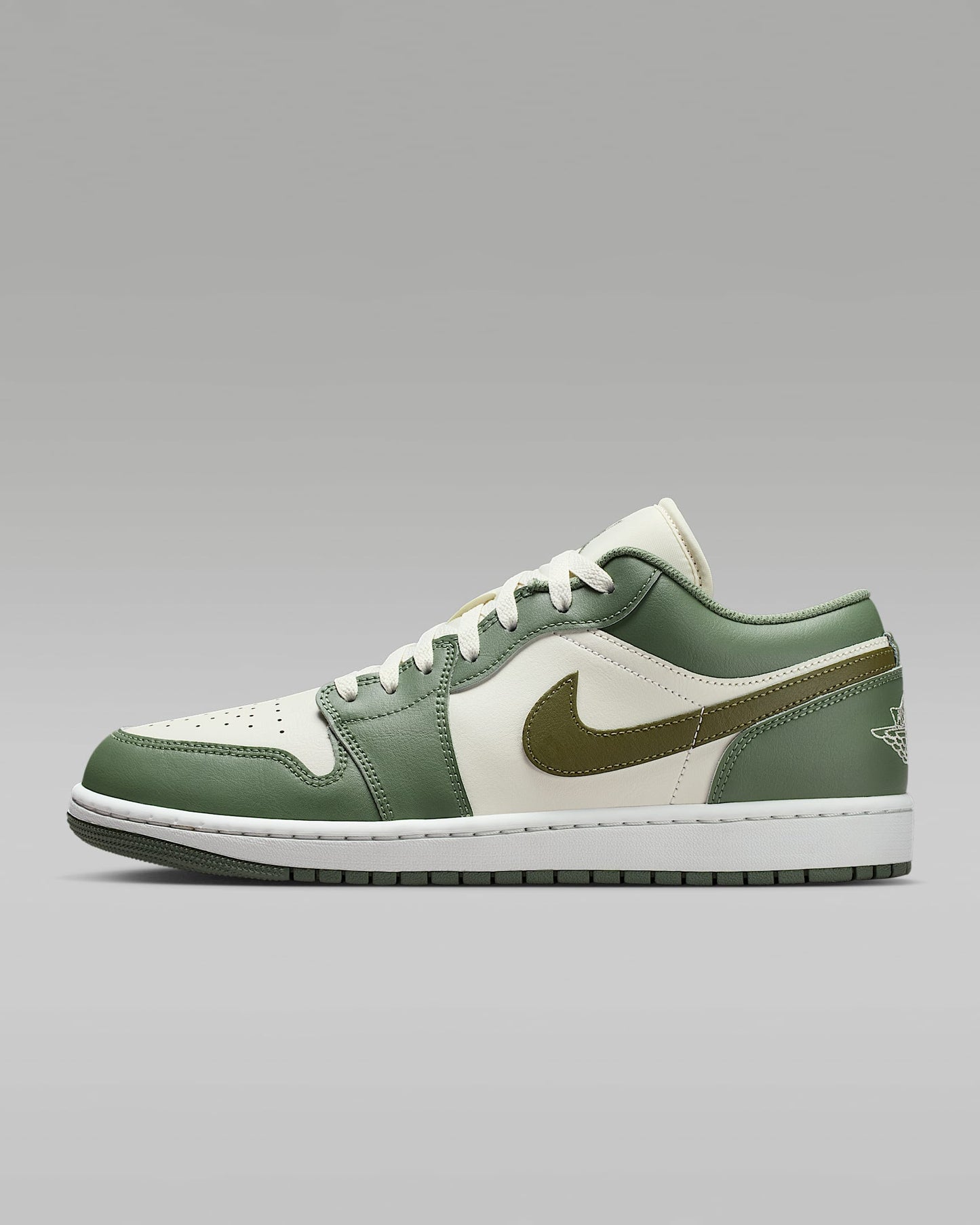 Air Jordan 1 Low OG Sail Medium Olive Leather Sneakers