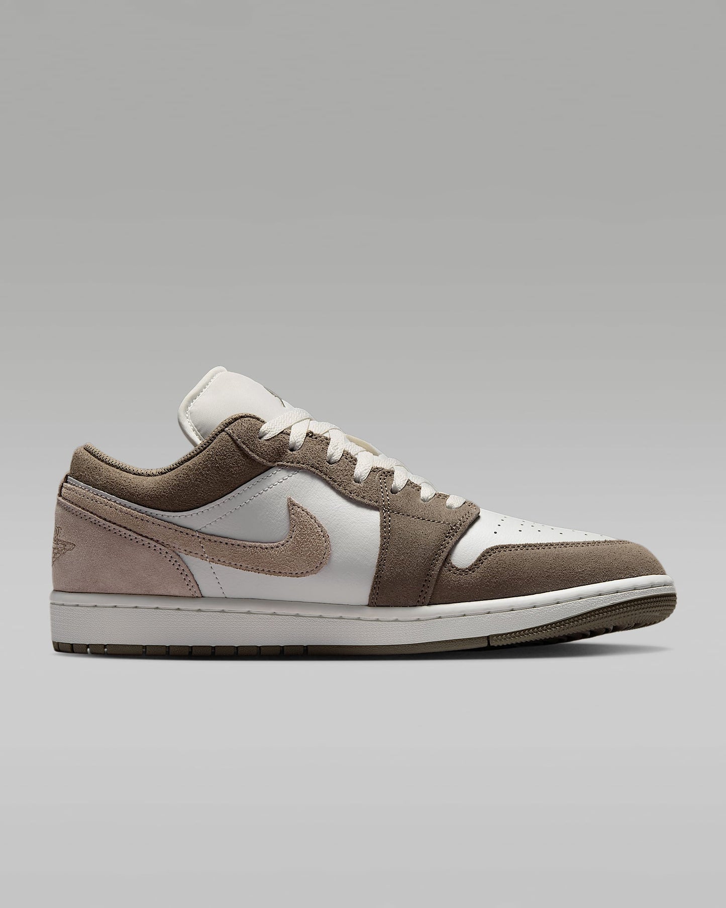 Air Jordan 1 Low White Medium Brown and Taupe Haze Sneakers