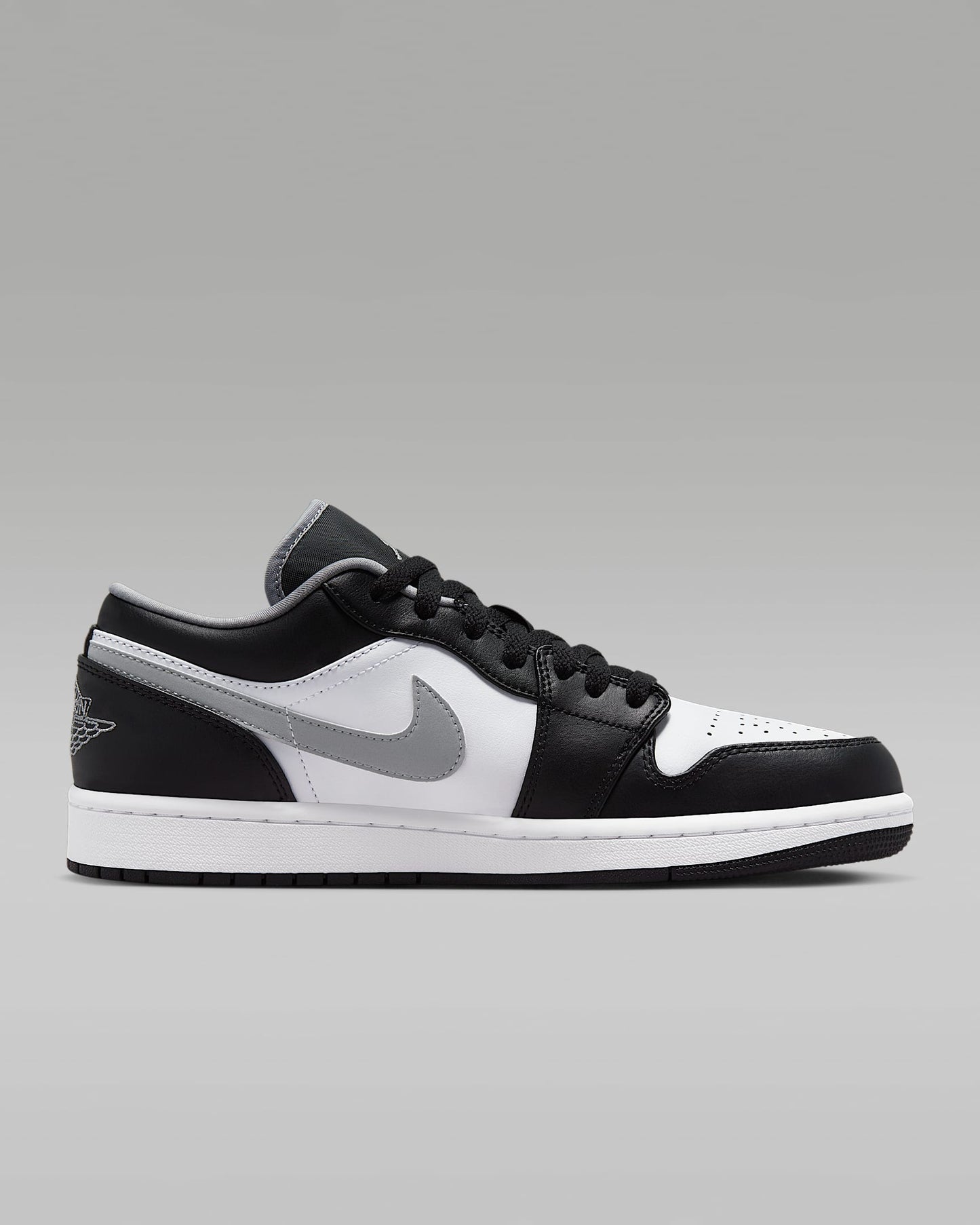 Air Jordan 1 Low OG Black White Grey Swoosh Leather Sneakers