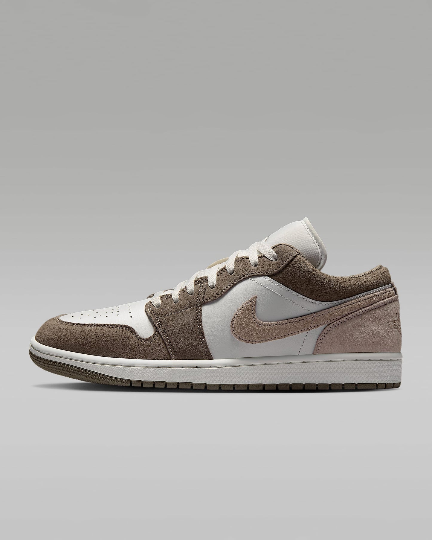 Air Jordan 1 Low White Medium Brown and Taupe Haze Sneakers