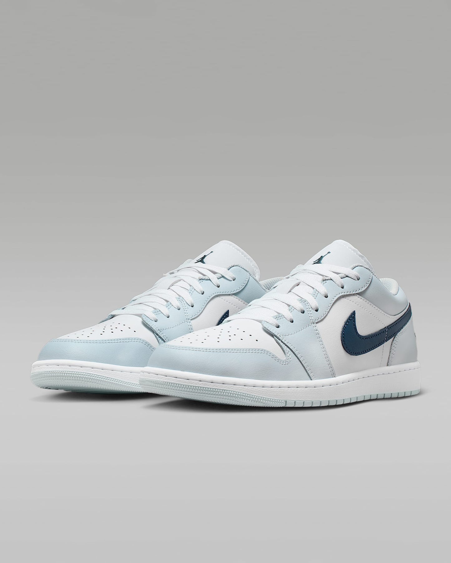 Air Jordan 1 Low White Ice Blue and Dark Navy Sneakers