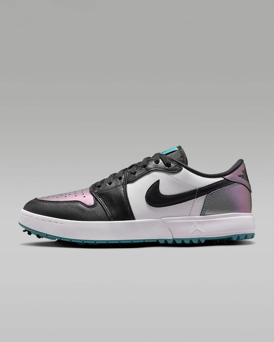 Air Jordan 1 Low G Golf White Black and Iridescent Teal Sneakers