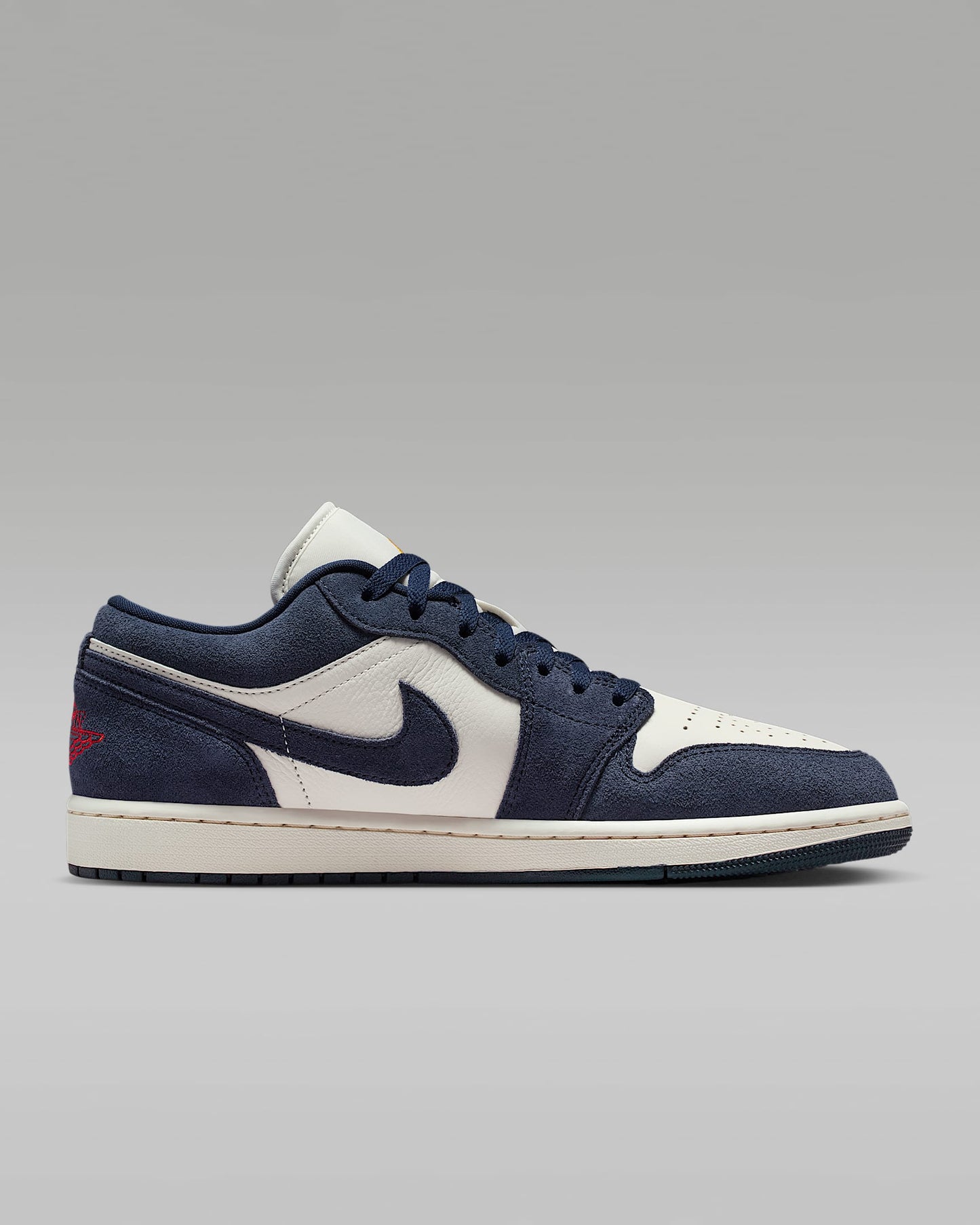 Air Jordan 1 Low Sail Midnight Navy and University Red Sneakers