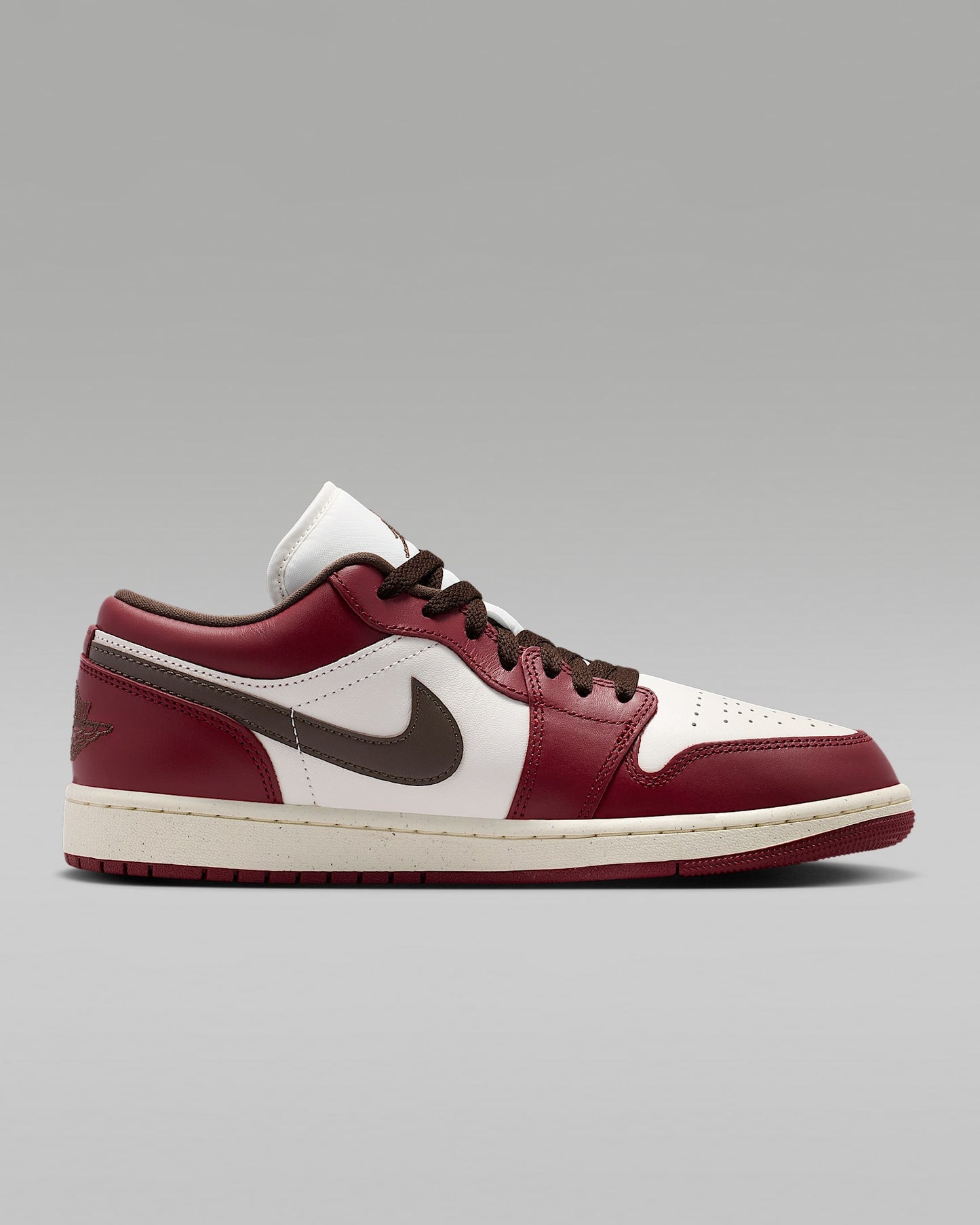 Air Jordan 1 Low OG Sail Burgundy Dark Brown Swoosh Leather Sneakers