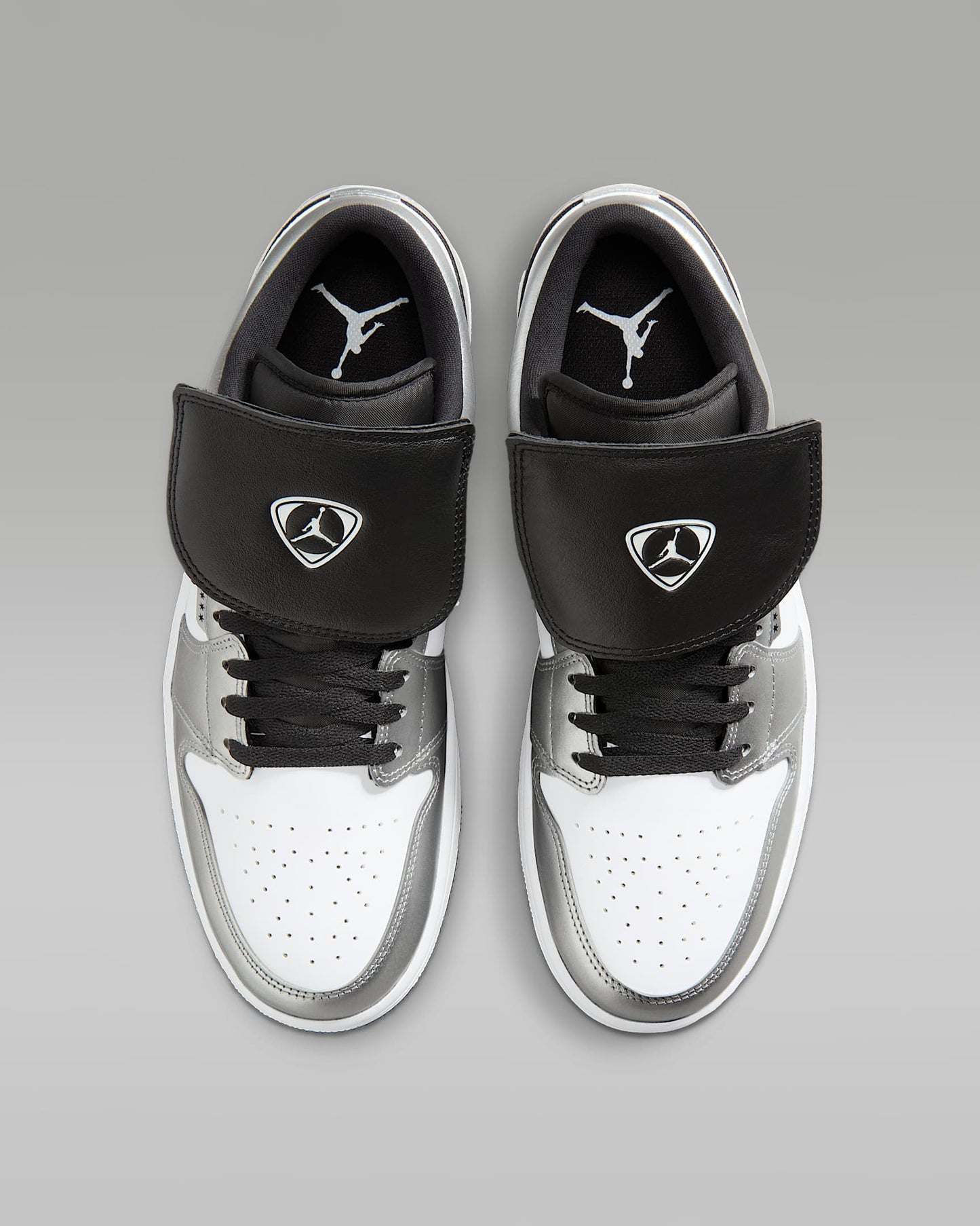 Air Jordan 1 Low FlyEase White Metallic Silver Black Leather Sneakers
