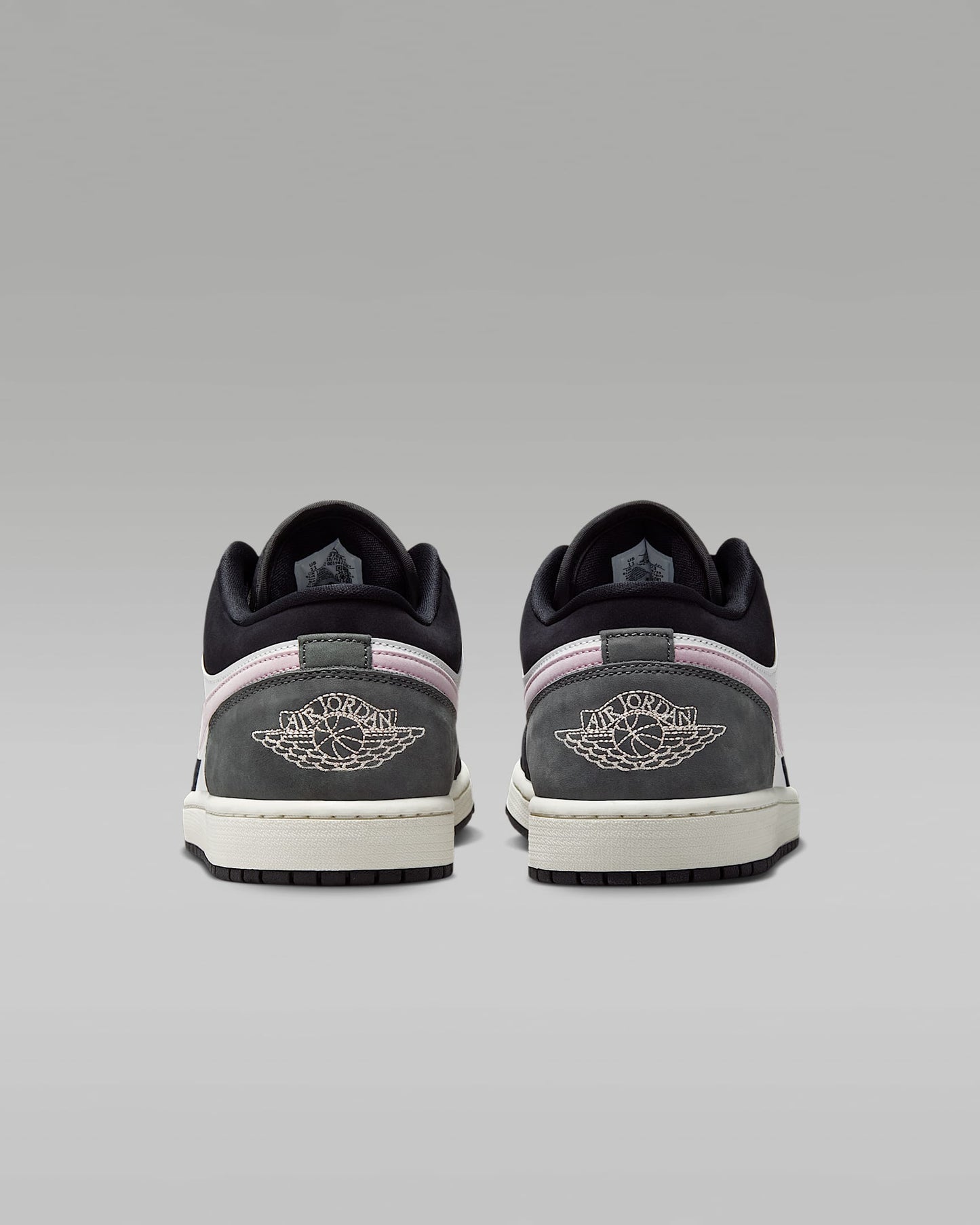 Air Jordan 1 Low Black White Medium Olive and Pink Foam Sneakers