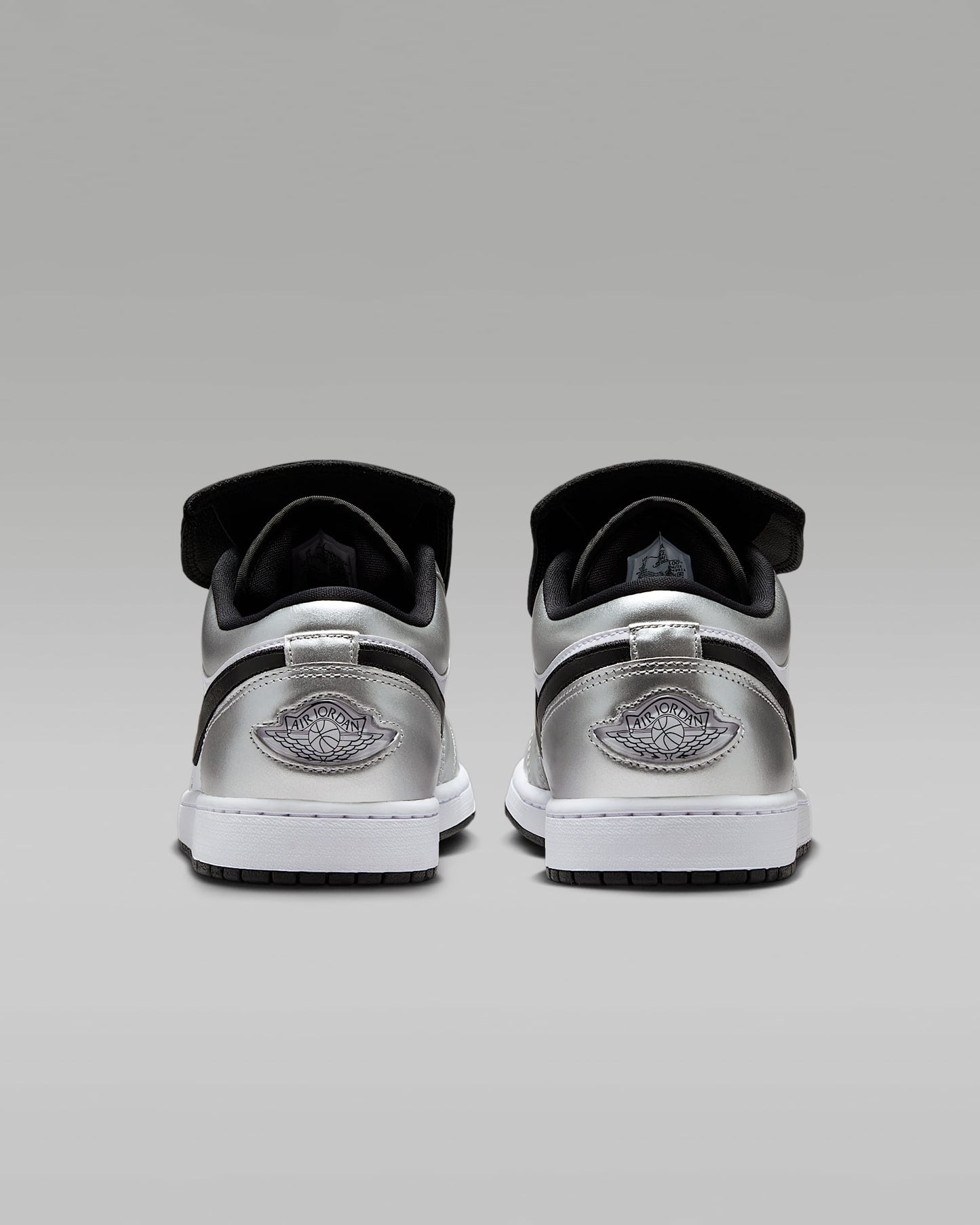 Air Jordan 1 Low FlyEase White Metallic Silver Black Leather Sneakers
