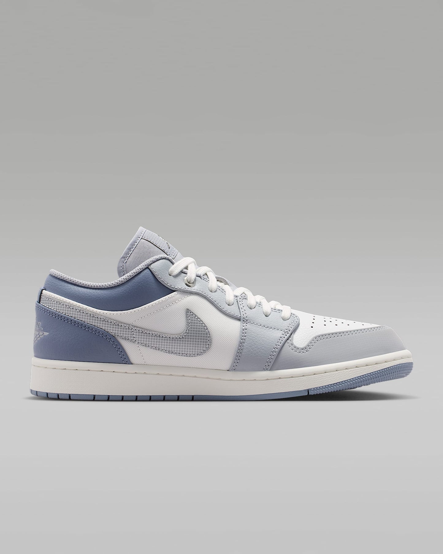 Air Jordan 1 Low White Slate Blue Grid Swoosh Mixed-Material Sneakers