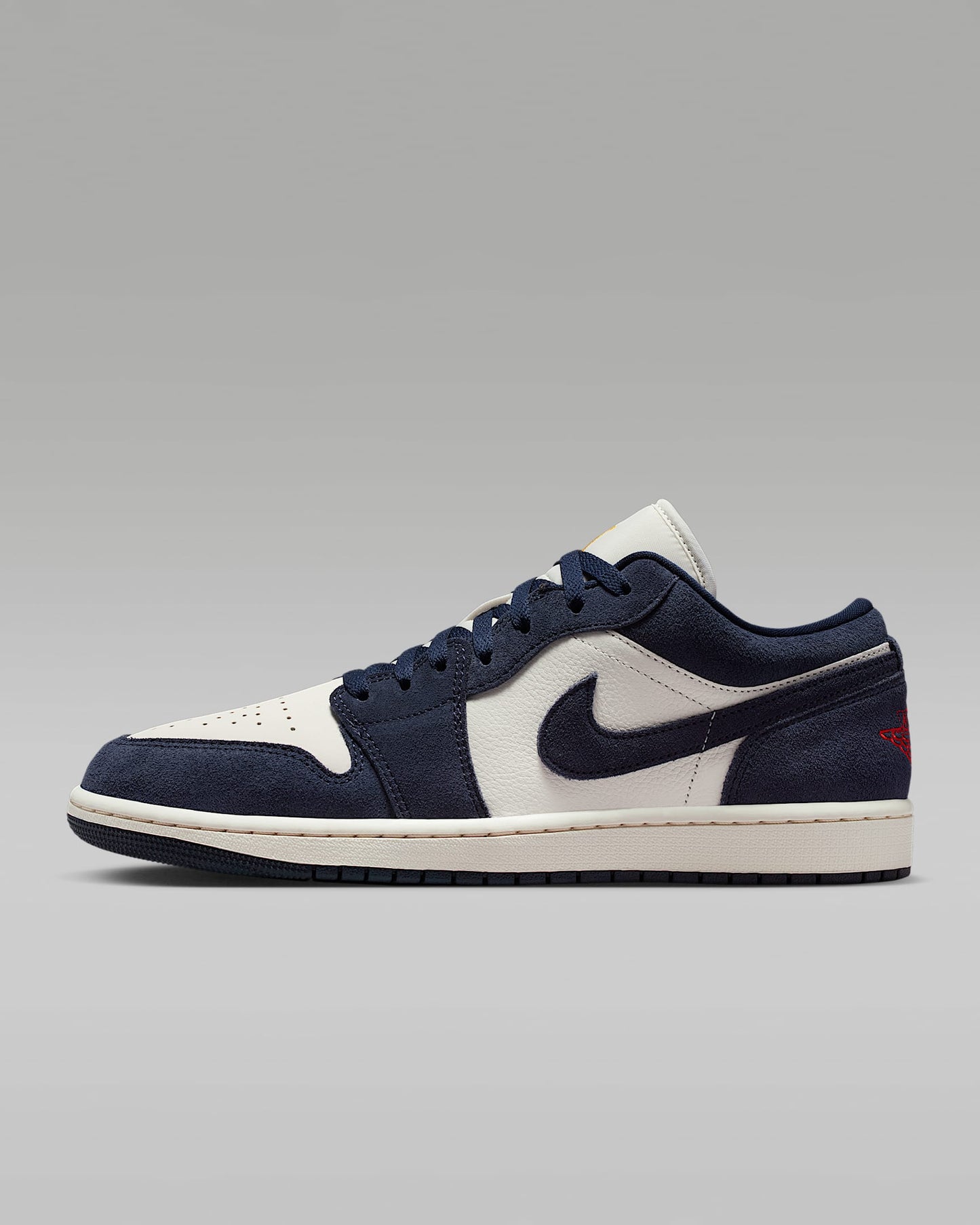 Air Jordan 1 Low Sail Midnight Navy and University Red Sneakers