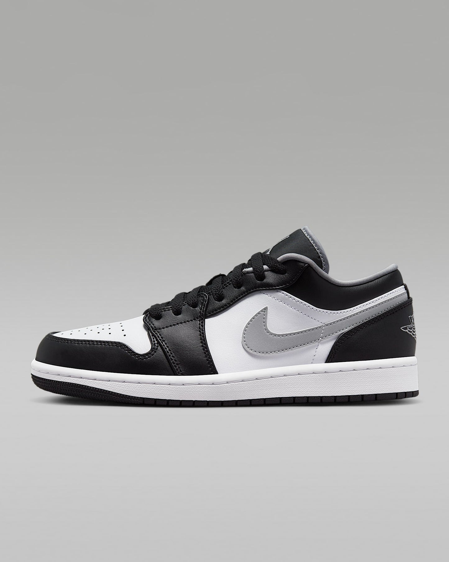 Air Jordan 1 Low OG Black White Grey Swoosh Leather Sneakers
