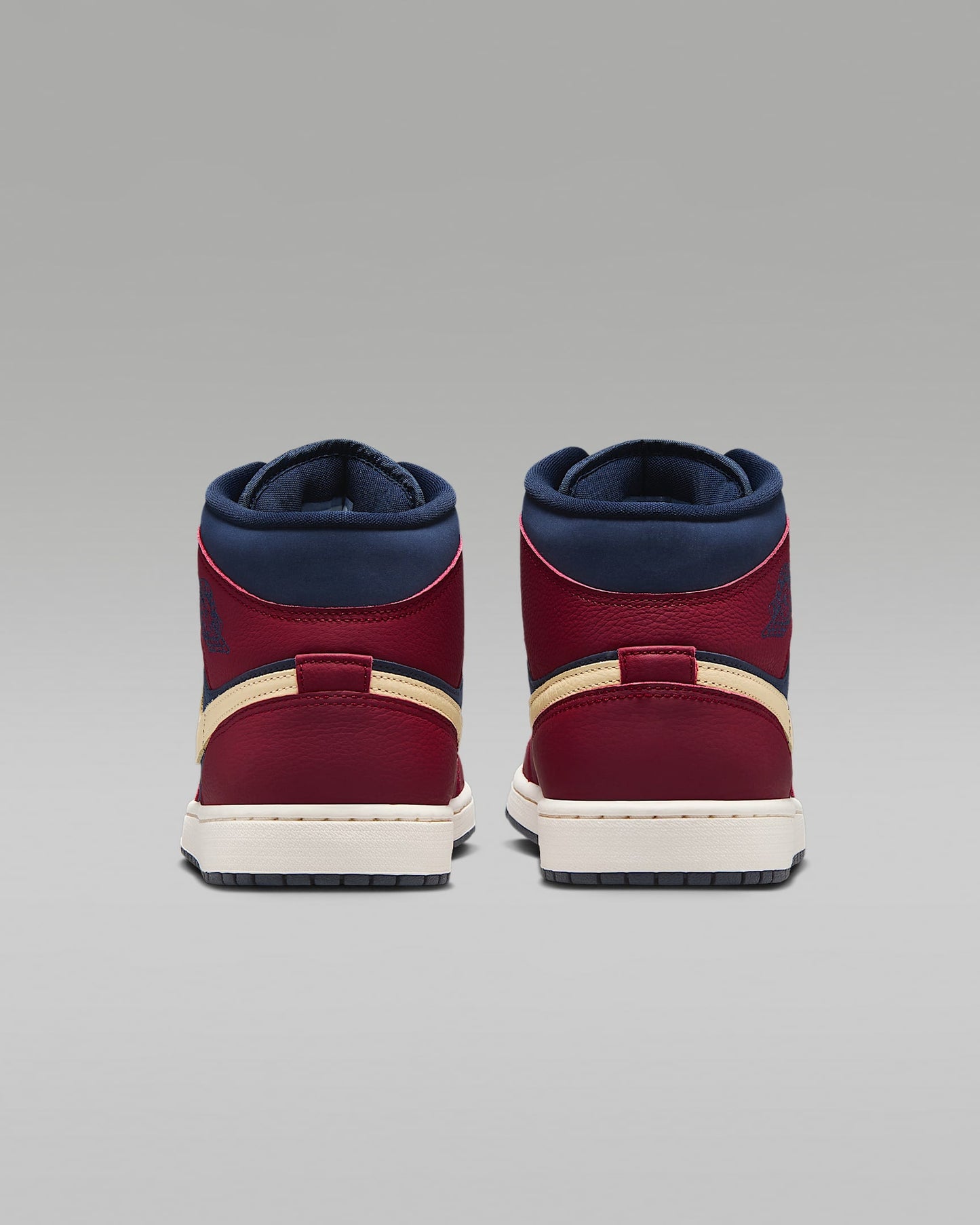 Air Jordan 1 Mid OG Navy Red Cream Swoosh Leather Sneakers