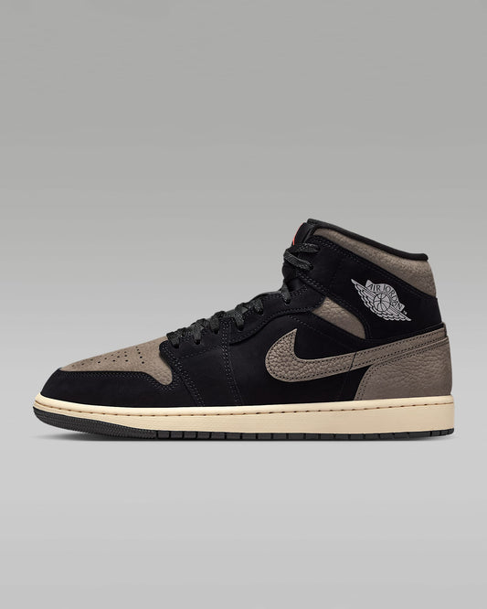 Air Jordan 1 Mid OG Black Taupe Suede Leather Sneakers