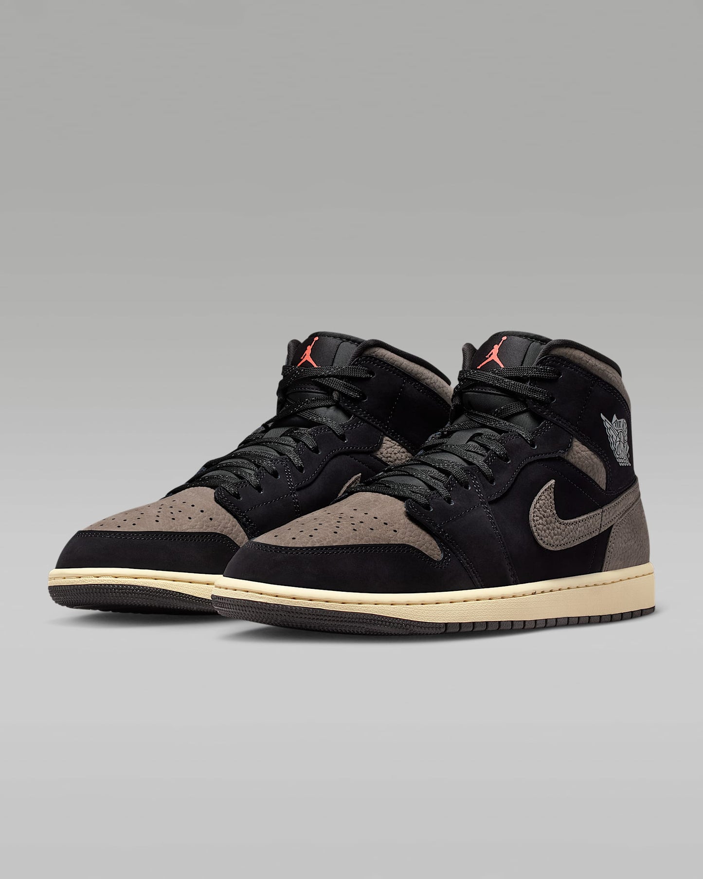 Air Jordan 1 Mid OG Black Taupe Suede Leather Sneakers