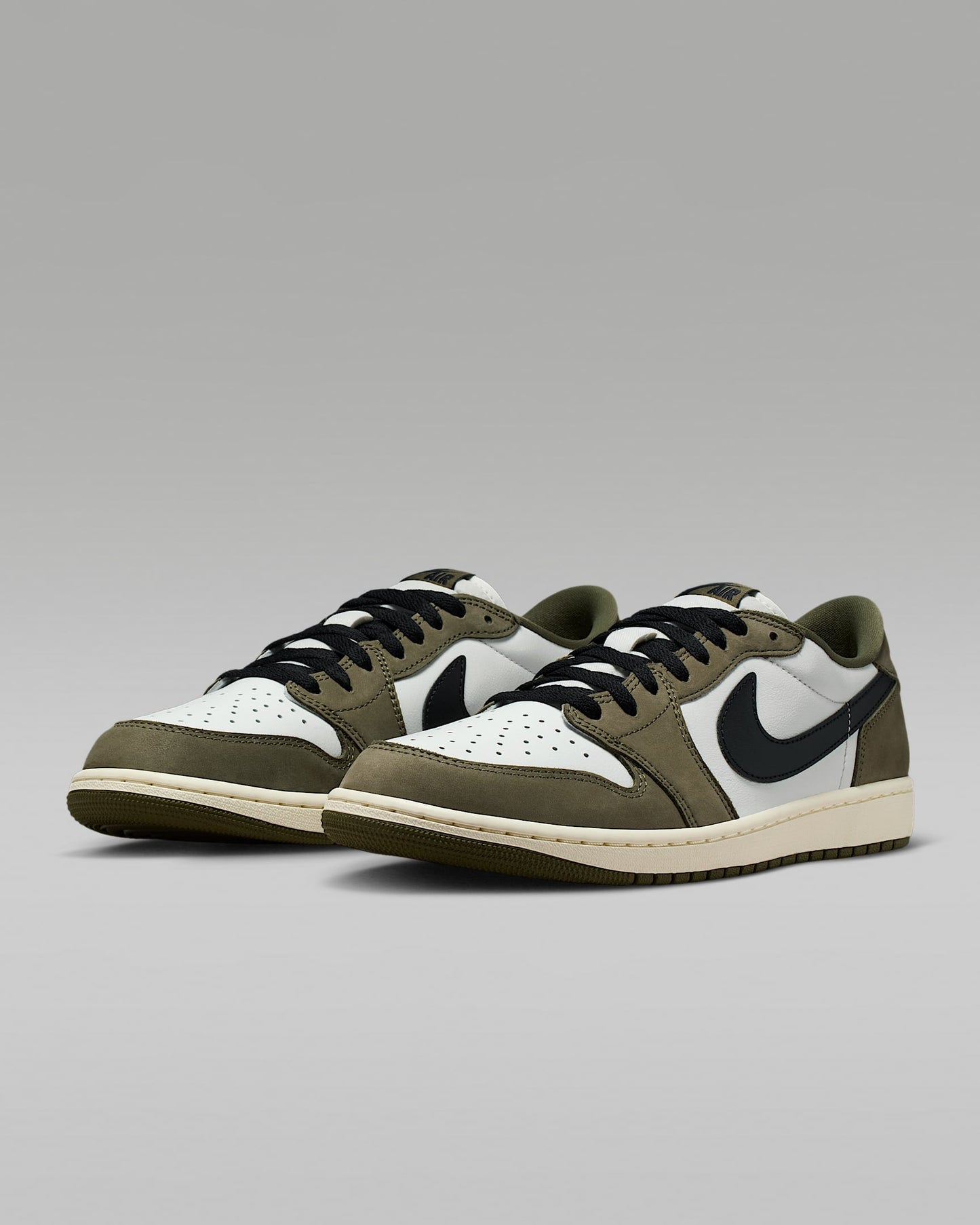 Air Jordan 1 Low OG Sail Black and Medium Olive Sneakers