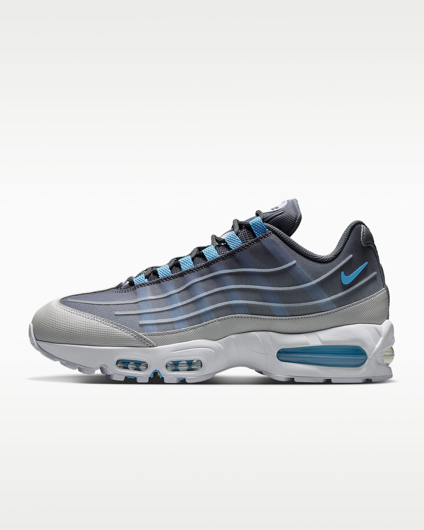 Nike Air Max 95 – Grey / Cerulean Mesh Athletic Sneakers
