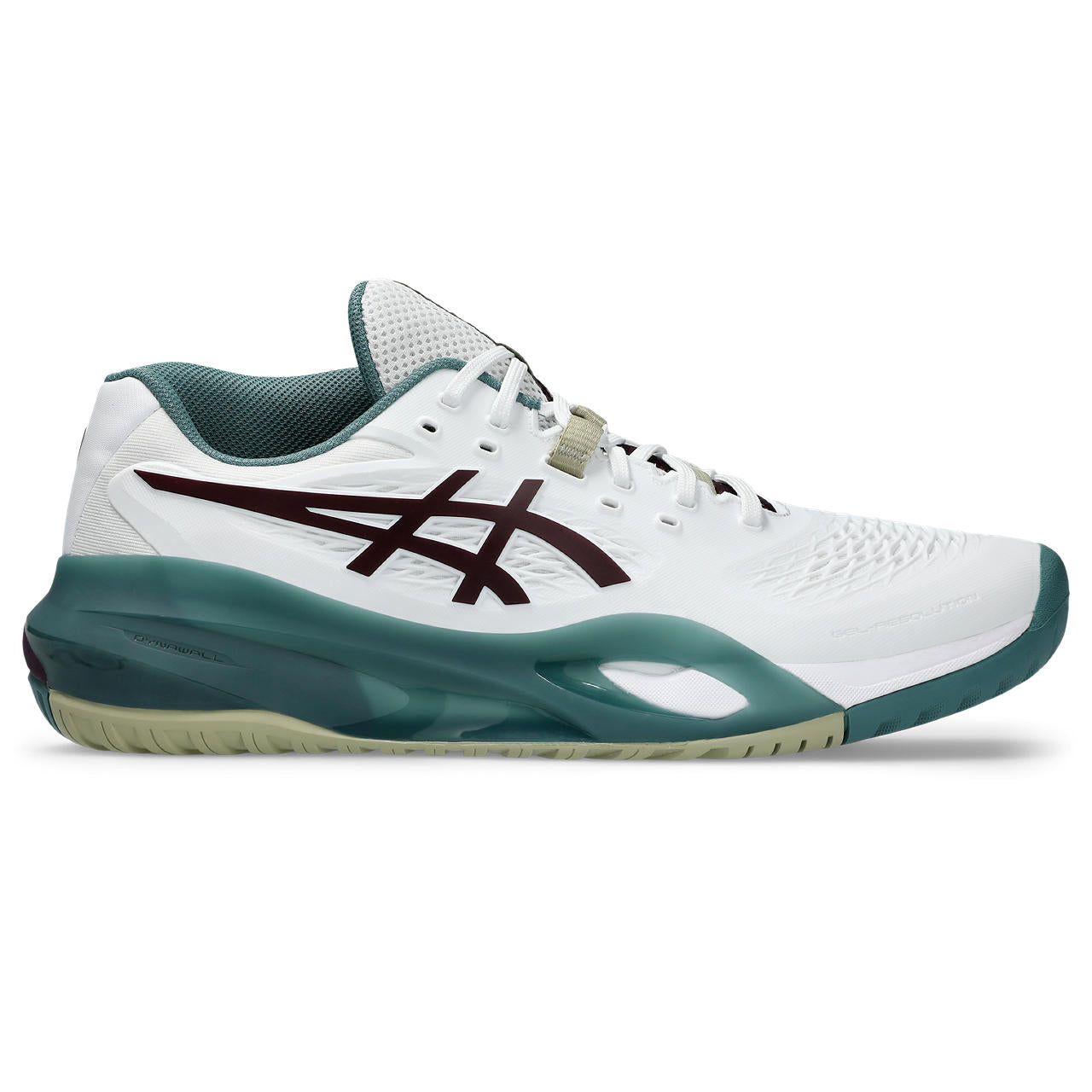 Asics Gel-Resolution – White/Burgundy/Teal Green Tennis Sneaker