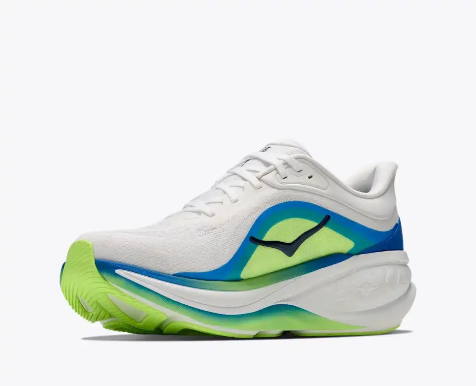 Hoka Pro Glide+ — White / Blue / Lime Green