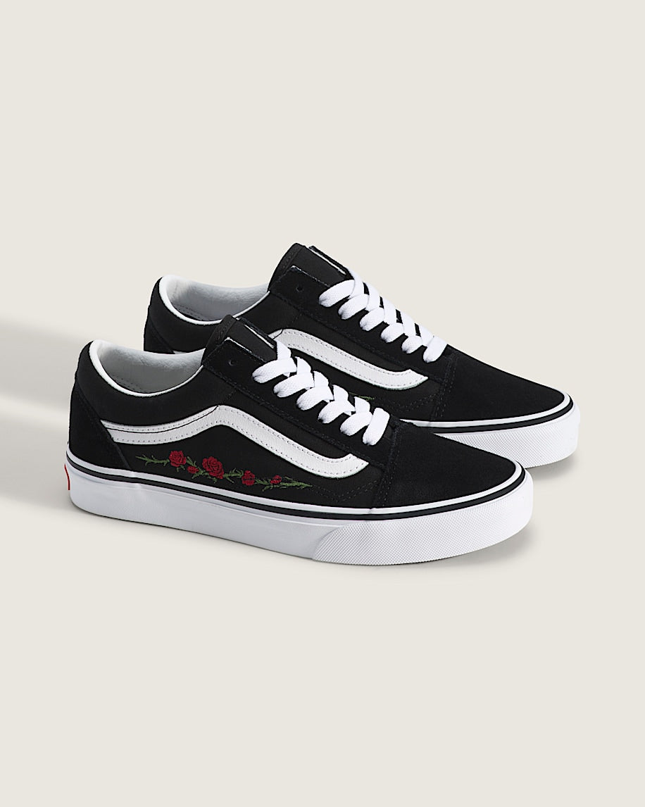 Vans Old Skool Black Red Rose Embroidery