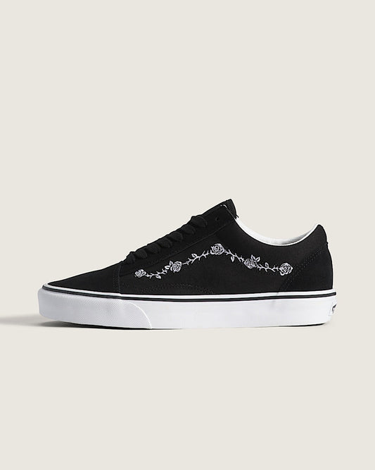 Vans Old Skool Black White Rose Embroidery