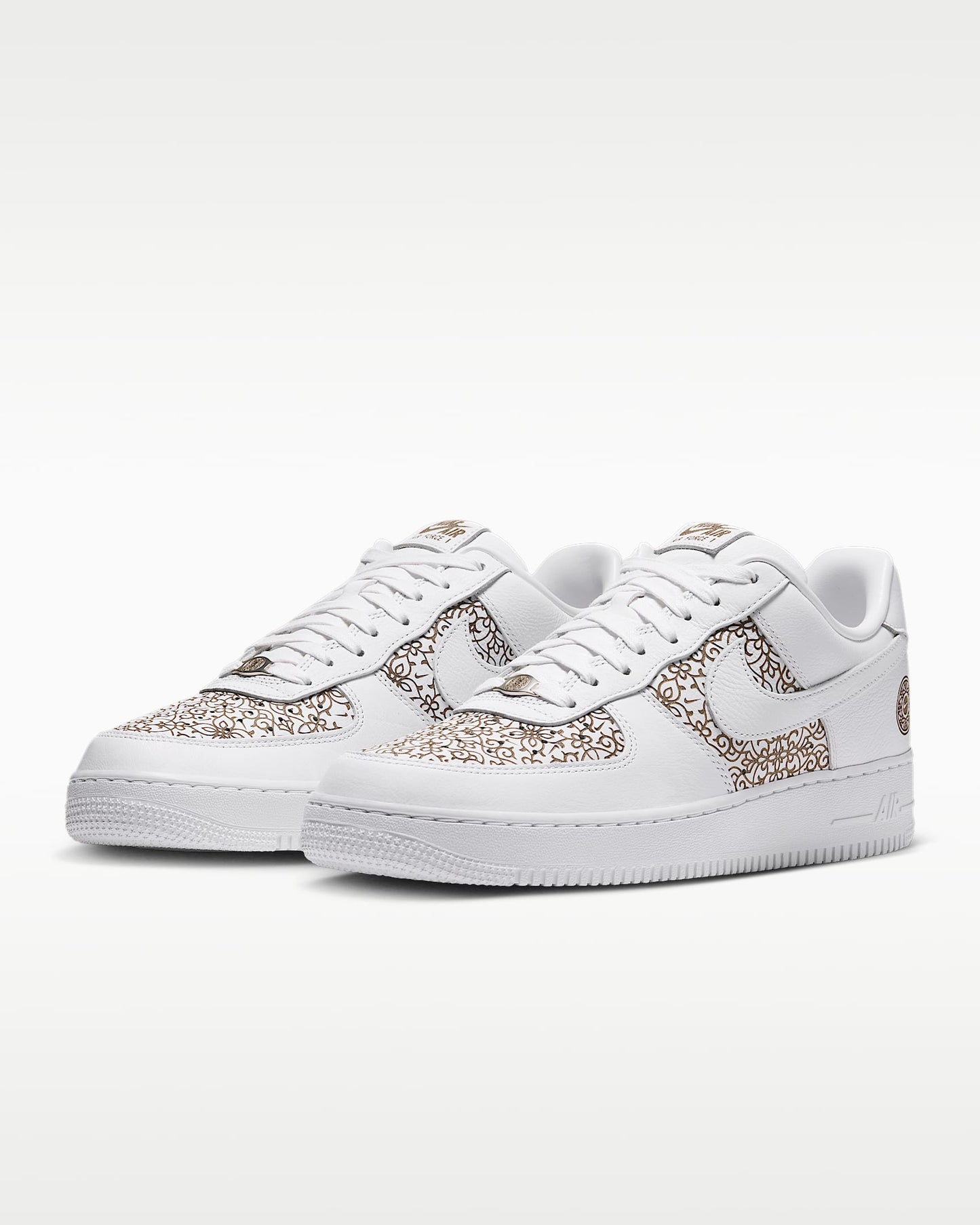 Nike Air Force 1 '07 White Gold Floral Ornate Print Sneakers