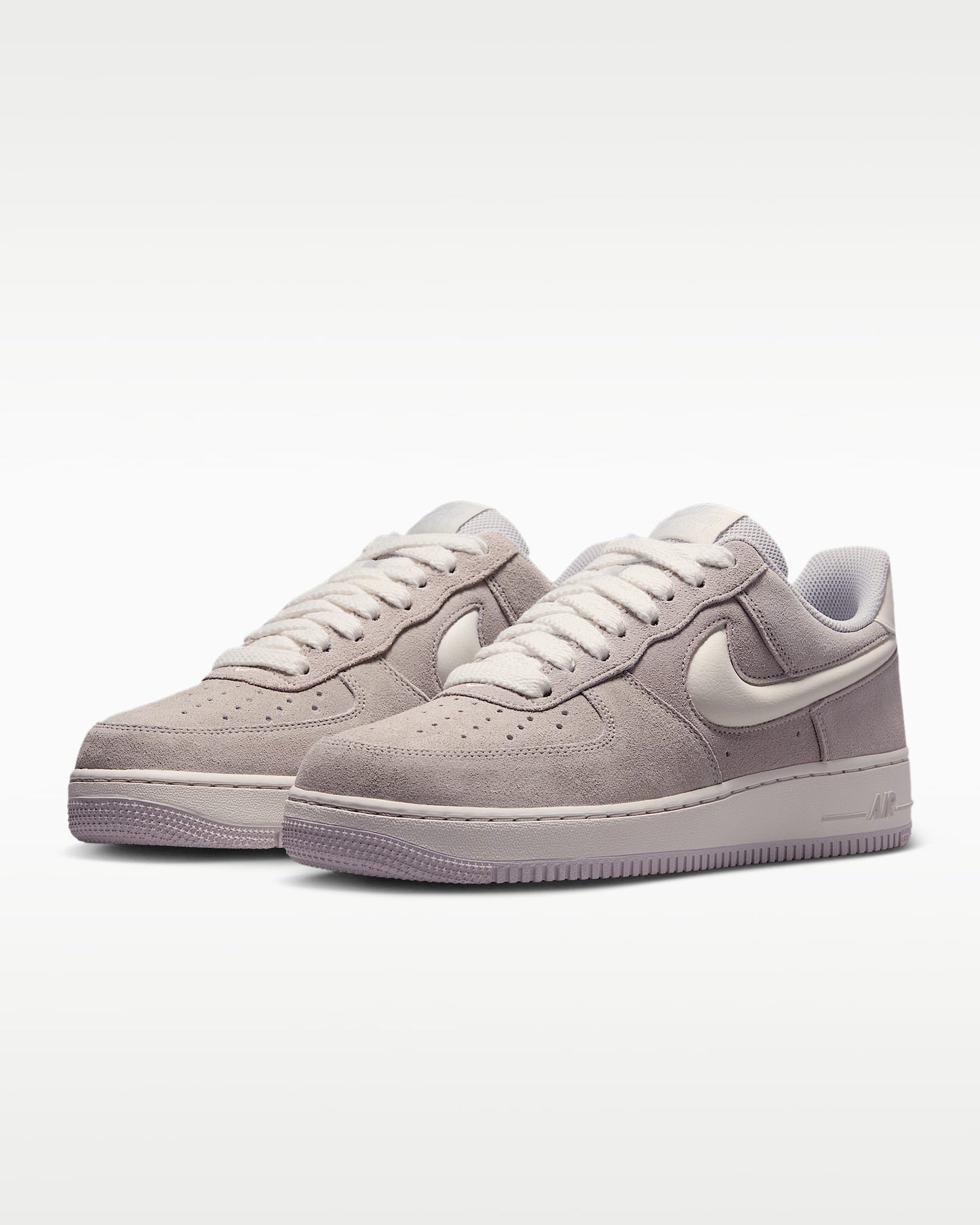 Nike Air Force 1 '07 Light Lavender Suede Off-White Swoosh Sneakers