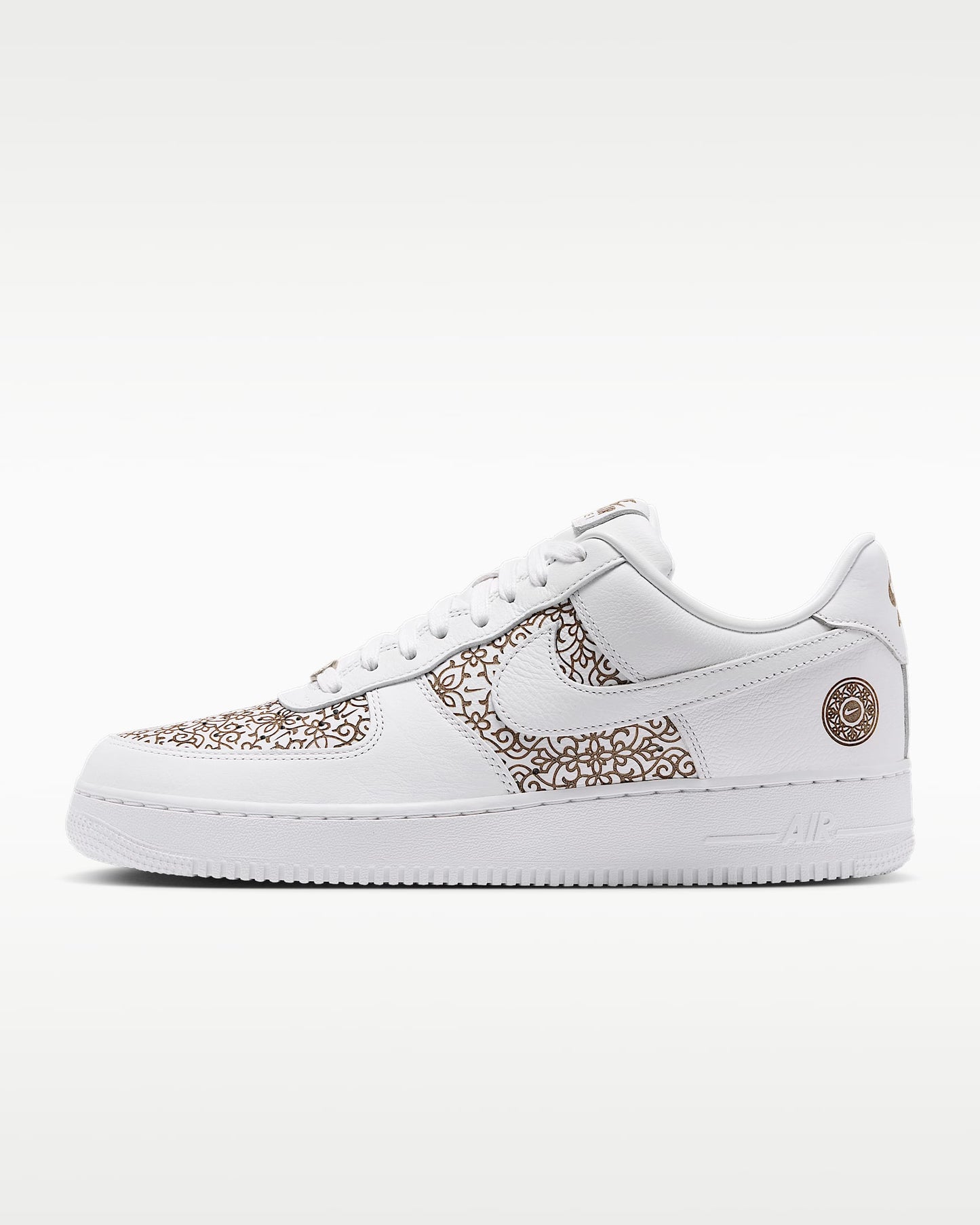 Nike Air Force 1 '07 White Gold Floral Ornate Print Sneakers