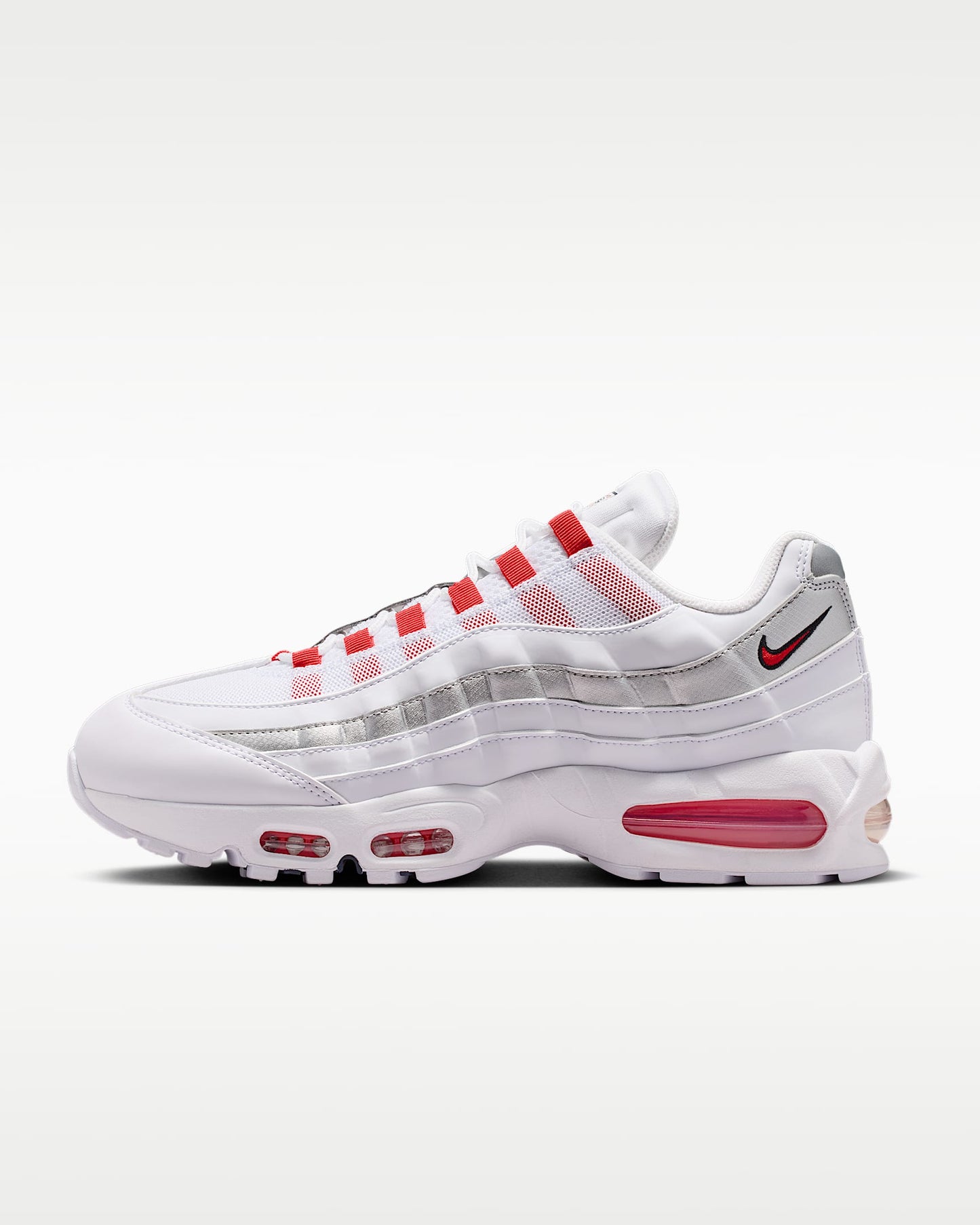 Nike Air Max 95 – White / Silver / Red Mesh Athletic Sneakers