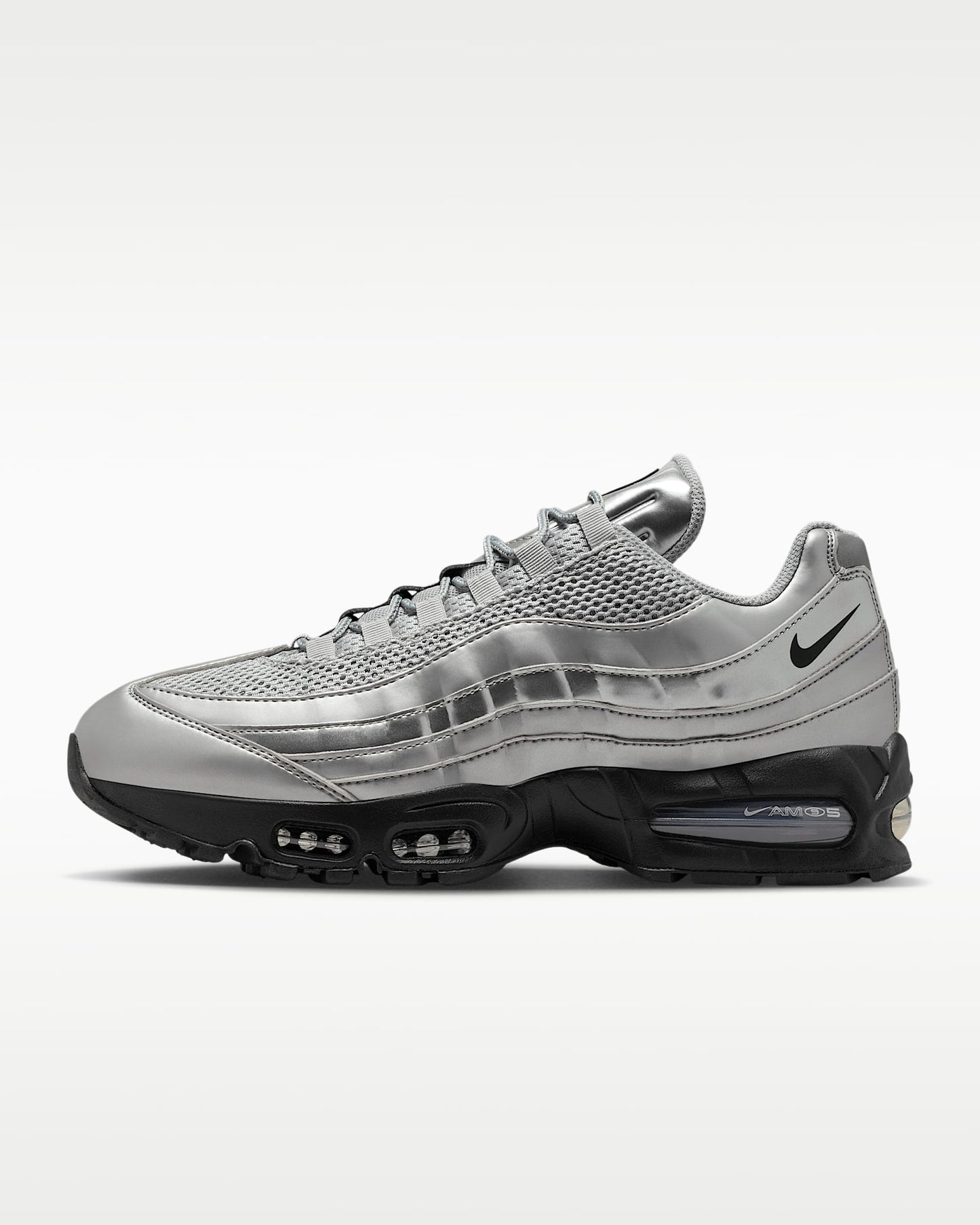 Nike Air Max 95 – Metallic Silver / Black Mesh Athletic Sneakers