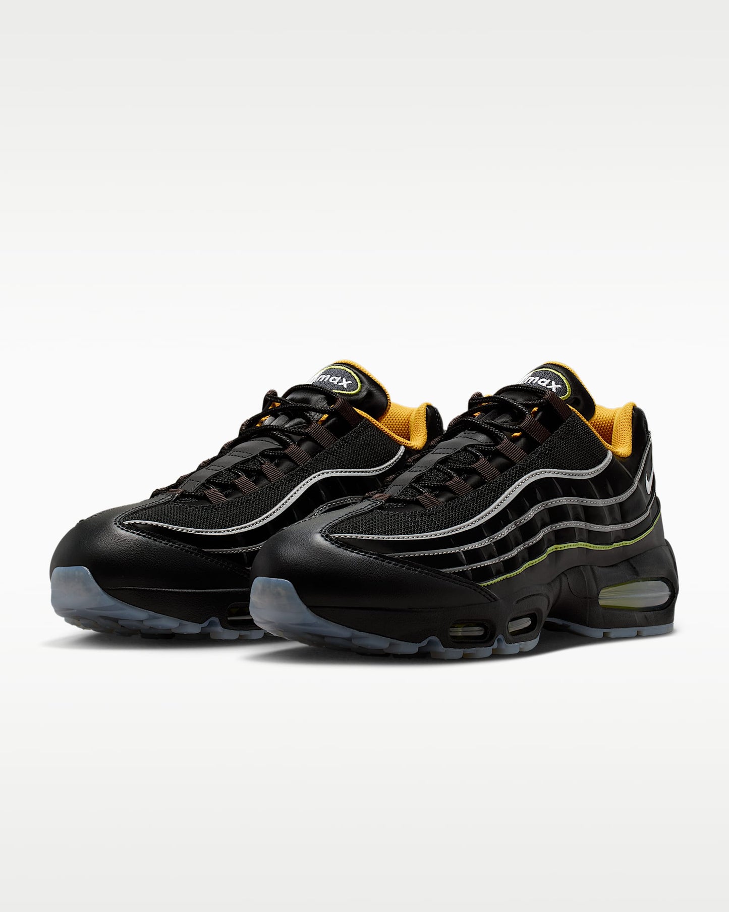 Nike Air Max 95 – Black / Yellow Leather Mesh Athletic Sneakers