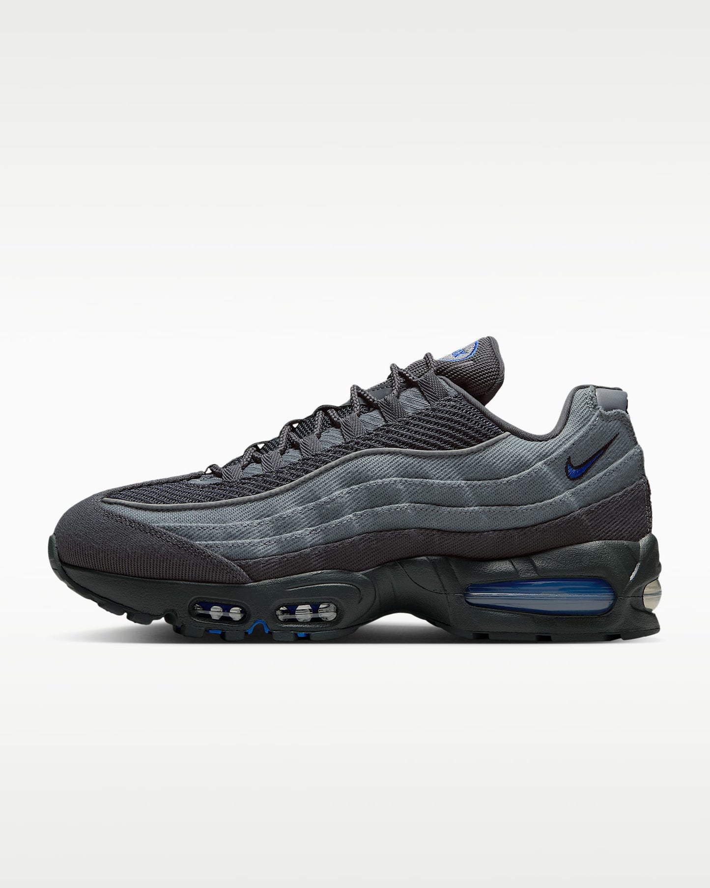 Nike Air Max 95 – Dark Grey / Royal Blue Mesh Athletic Sneakers