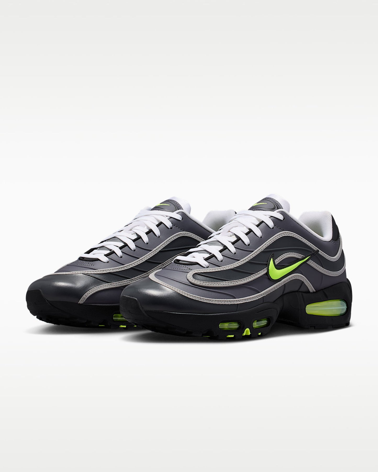 Nike Air Max 95 – Dark Grey / Volt Leather Athletic Sneakers