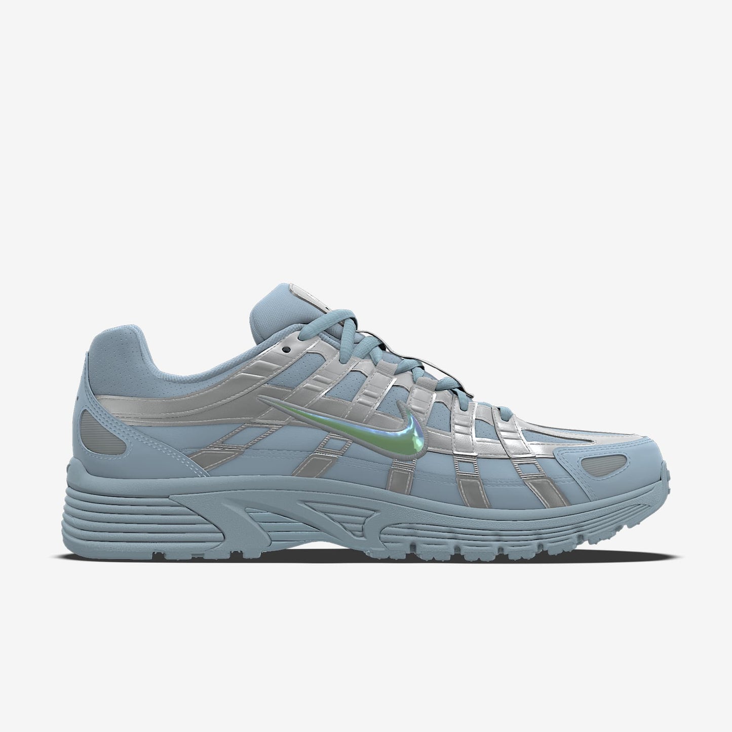 Nike P-6000 – Light Blue / Metallic Silver / Iridescent Swoosh Mesh Athletic Sneakers