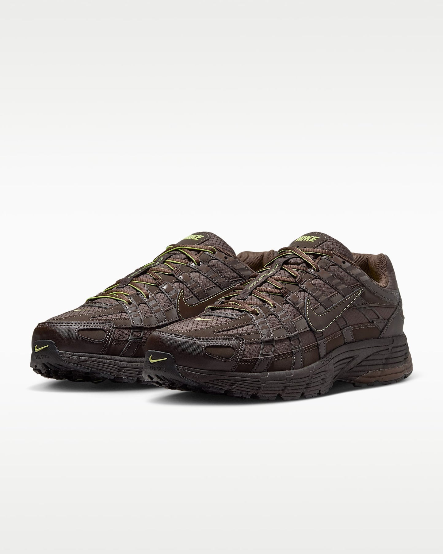 Nike P-6000 – Dark Brown / Yellow Mesh Athletic Sneakers