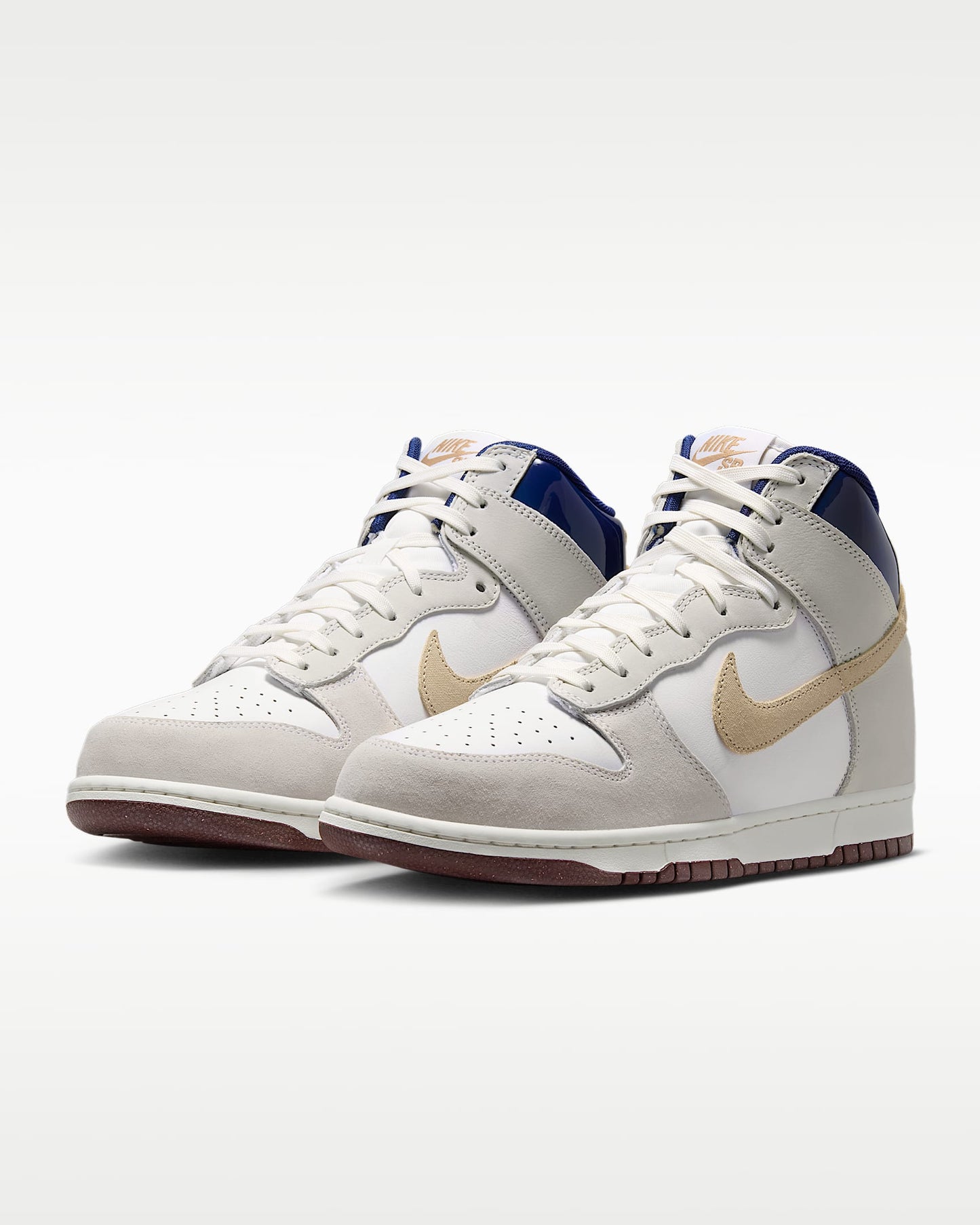 Nike Dunk High White Light Bone Navy Beige Color-Block Sneakers