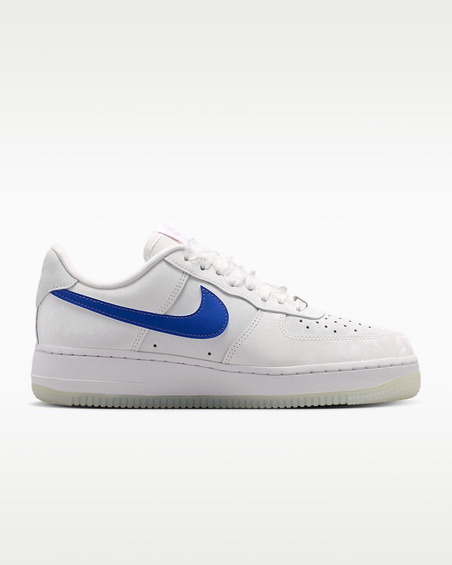Nike Air Force 1 '07 White Royal Blue Swoosh Translucent Outsole Sneakers