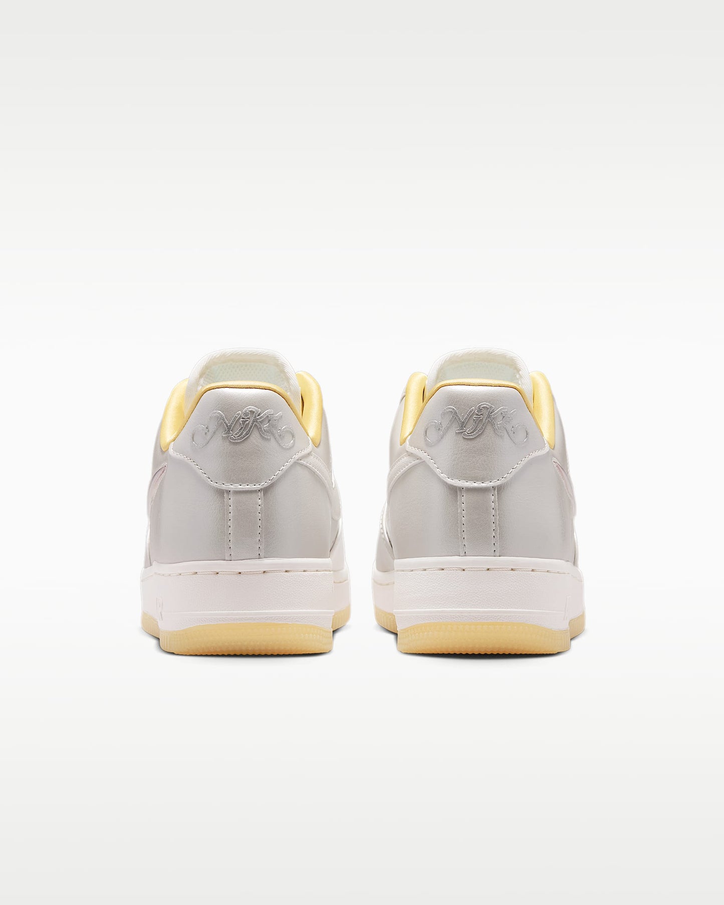 Nike Air Force 1 '07 Silver Gold Iridescent Swoosh Gum Sole Sneakers