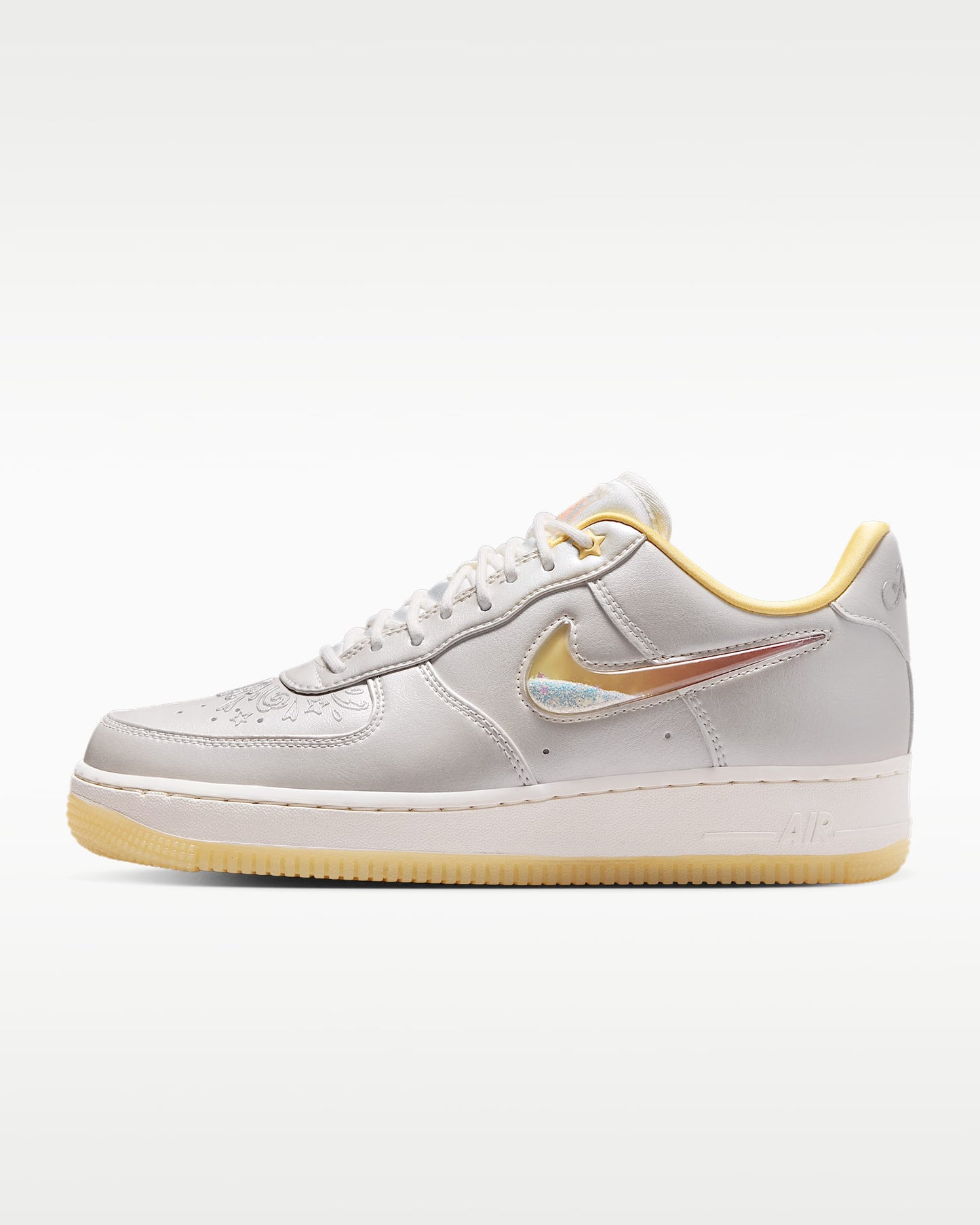 Nike Air Force 1 '07 Silver Gold Iridescent Swoosh Gum Sole Sneakers