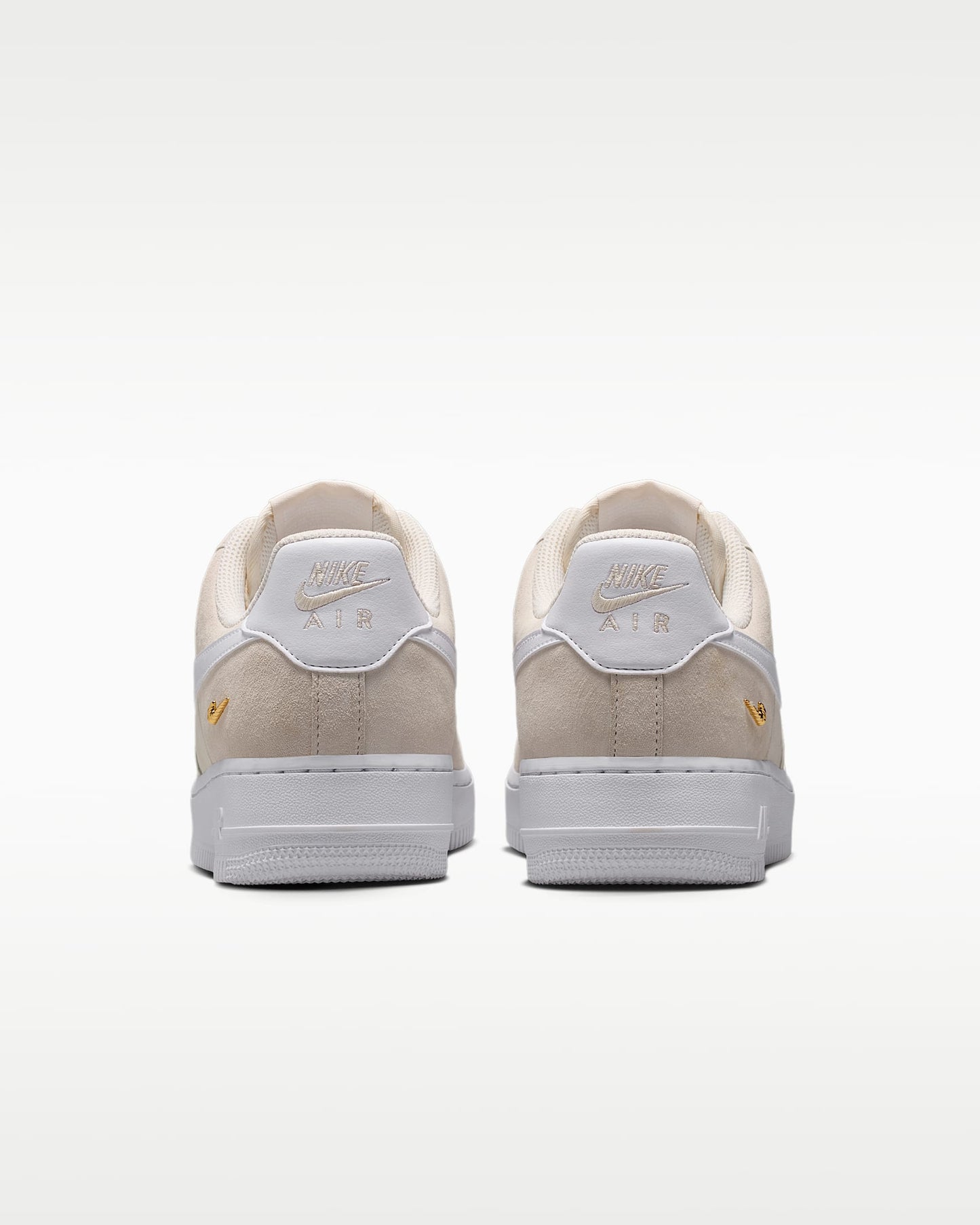 Nike Air Force 1 '07 Beige Suede White Mini Gold Swoosh Sneakers