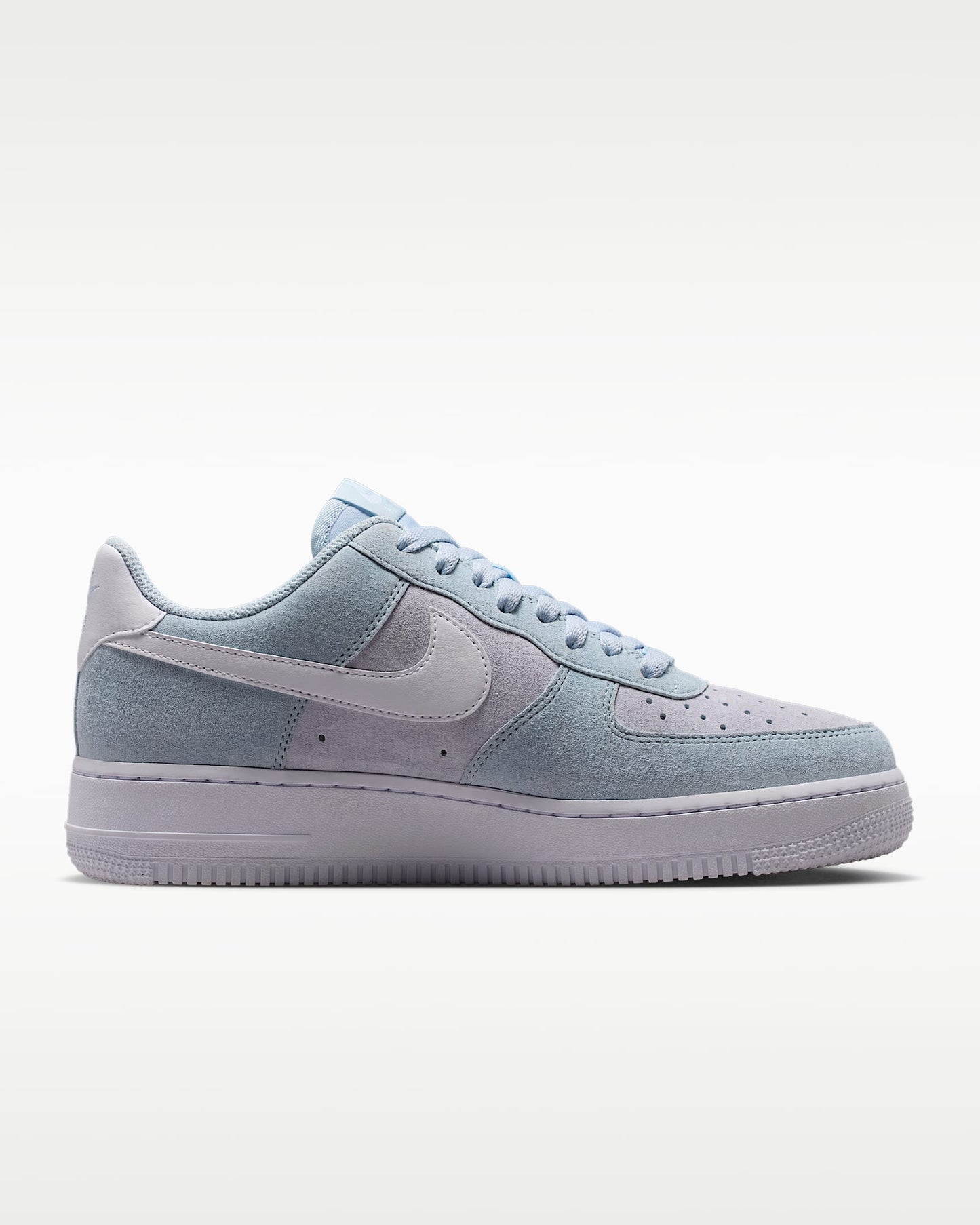 Nike Air Force 1 '07 Light Blue Lavender Suede Gold Mini Swoosh Sneakers