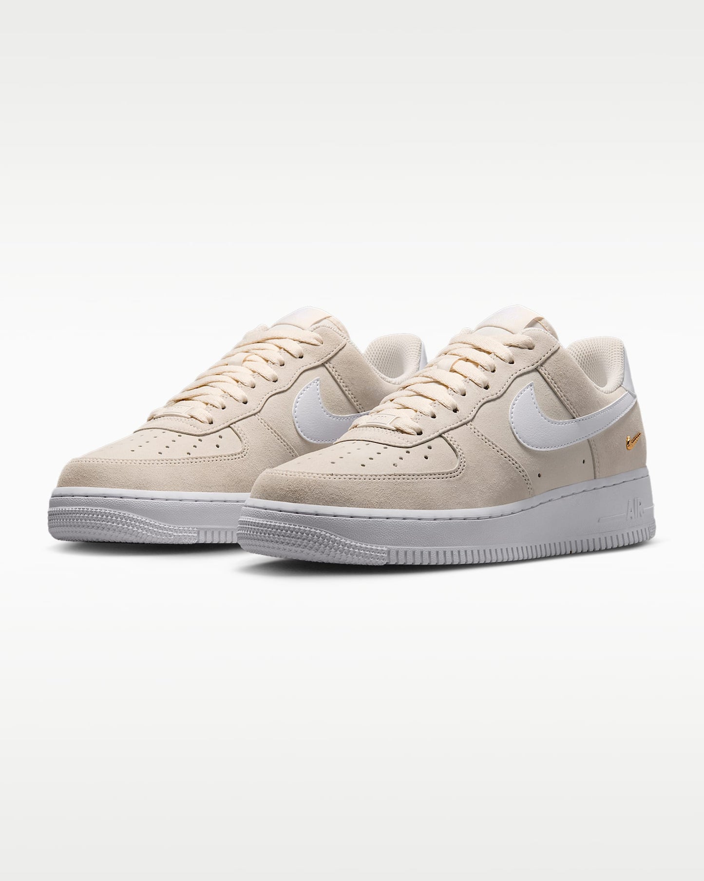 Nike Air Force 1 '07 Beige Suede White Mini Gold Swoosh Sneakers