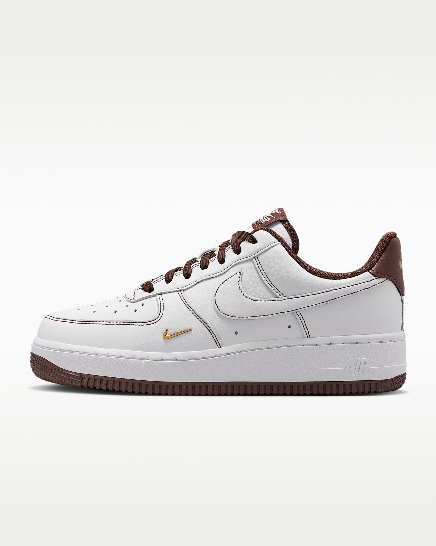 Nike Air Force 1 '07 White Brown Mini Gold Swoosh Sneakers