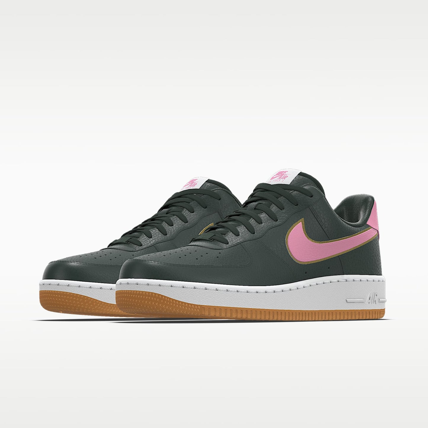 Nike Air Force 1 '07 Dark Green Pink Swoosh Gum Outsole Sneakers