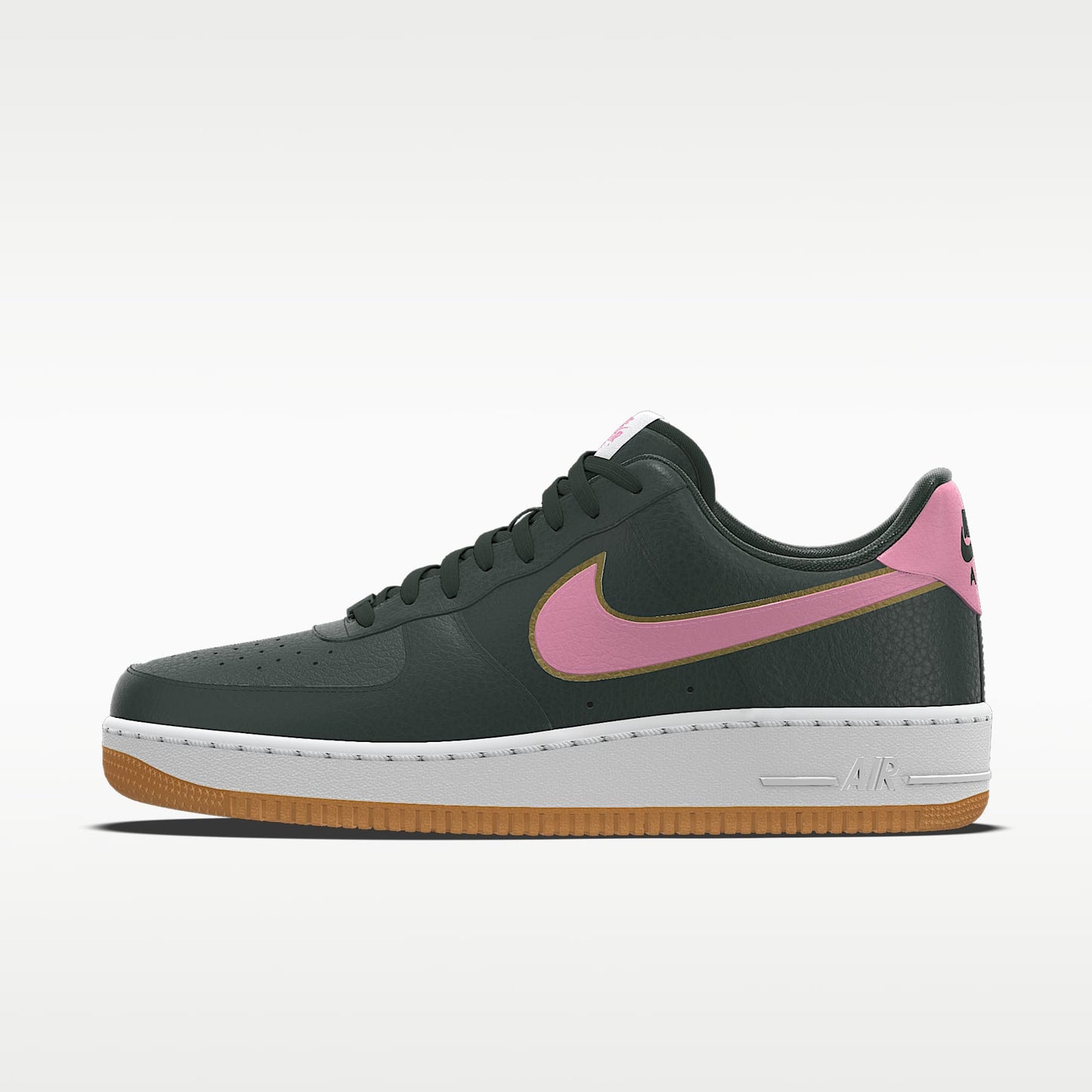 Nike Air Force 1 '07 Dark Green Pink Swoosh Gum Outsole Sneakers