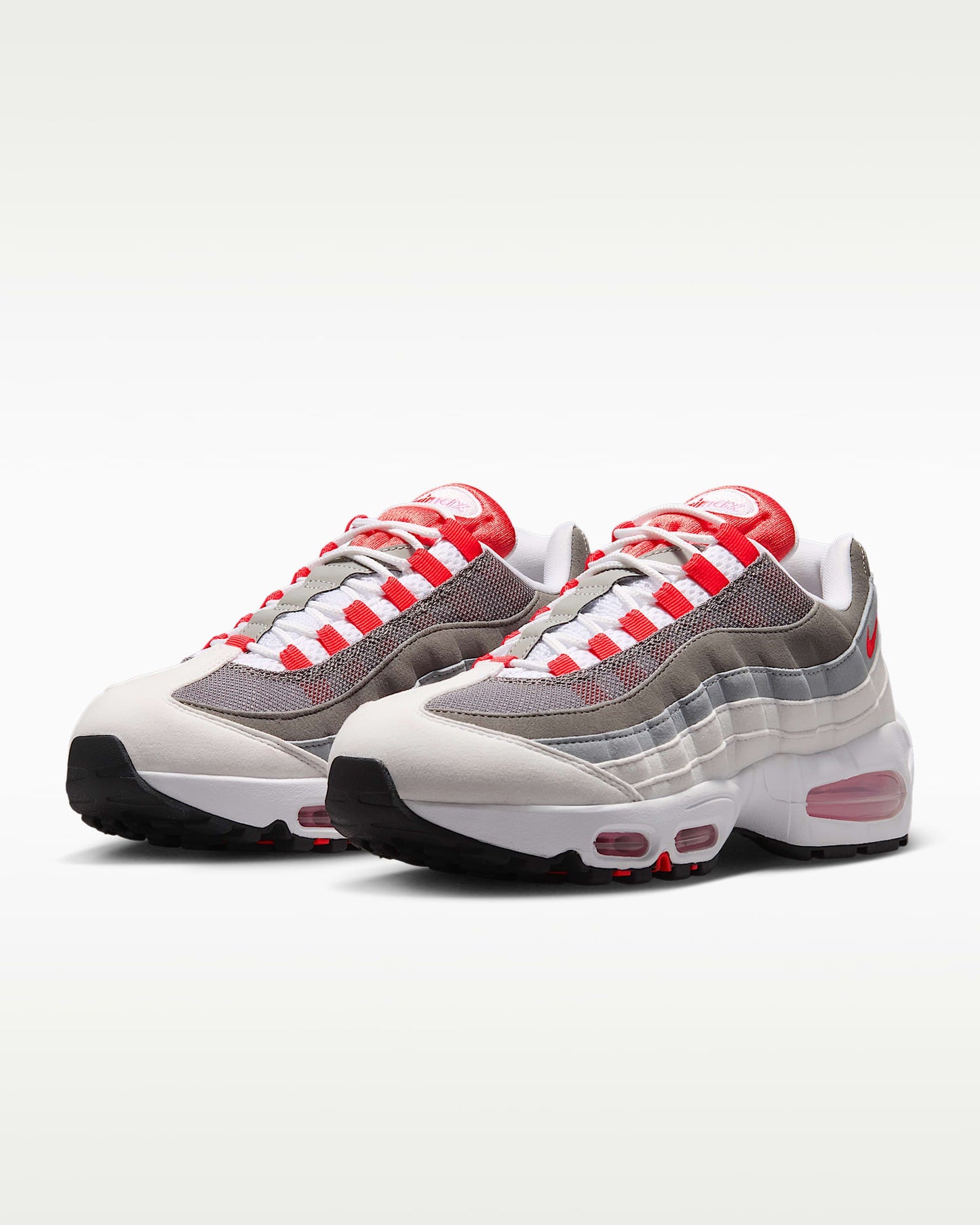 Nike Air Max 95 – White / Grey / Red Mesh Athletic Sneakers
