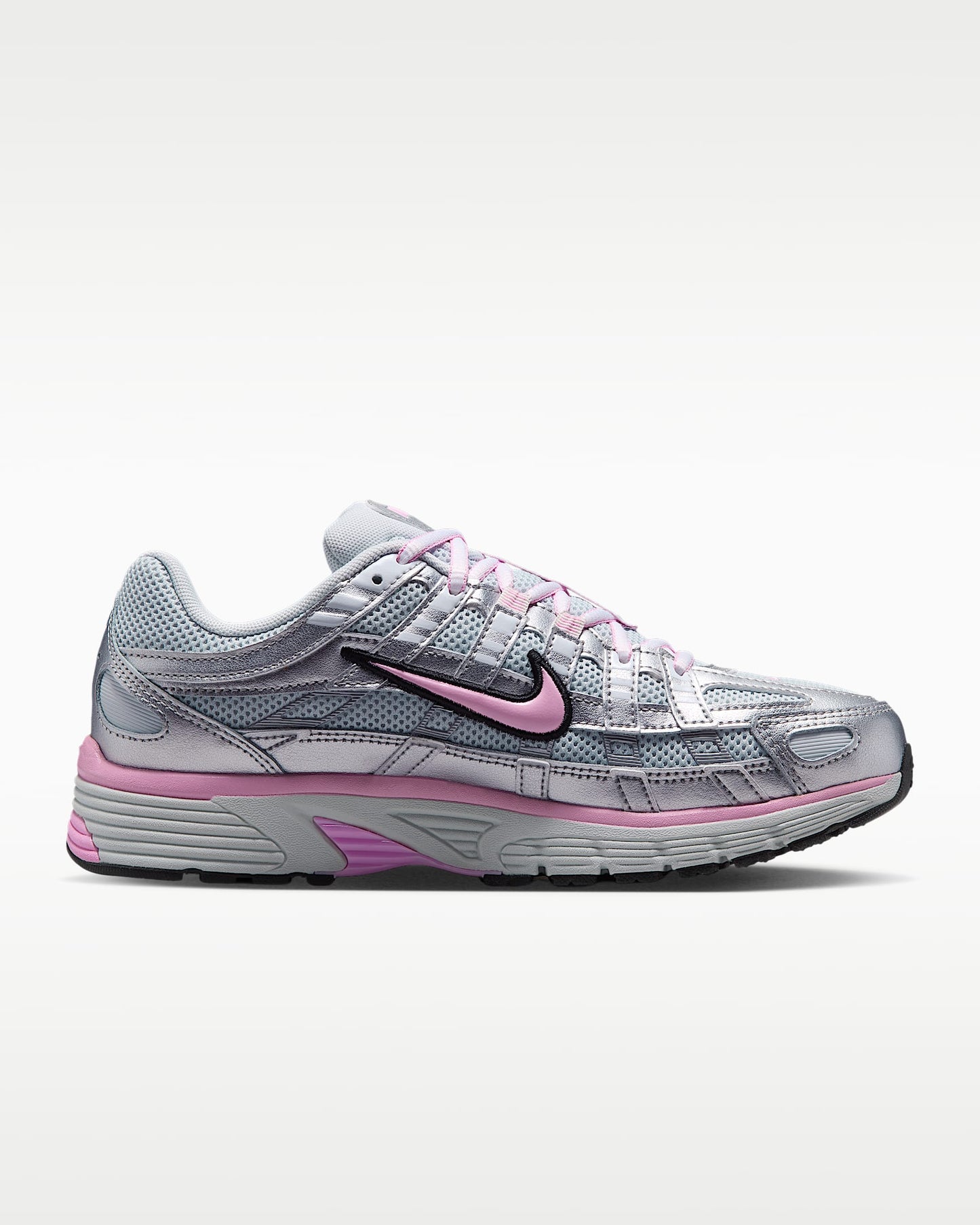 Nike P-6000 – Metallic Silver / Pink Mesh Athletic Sneakers