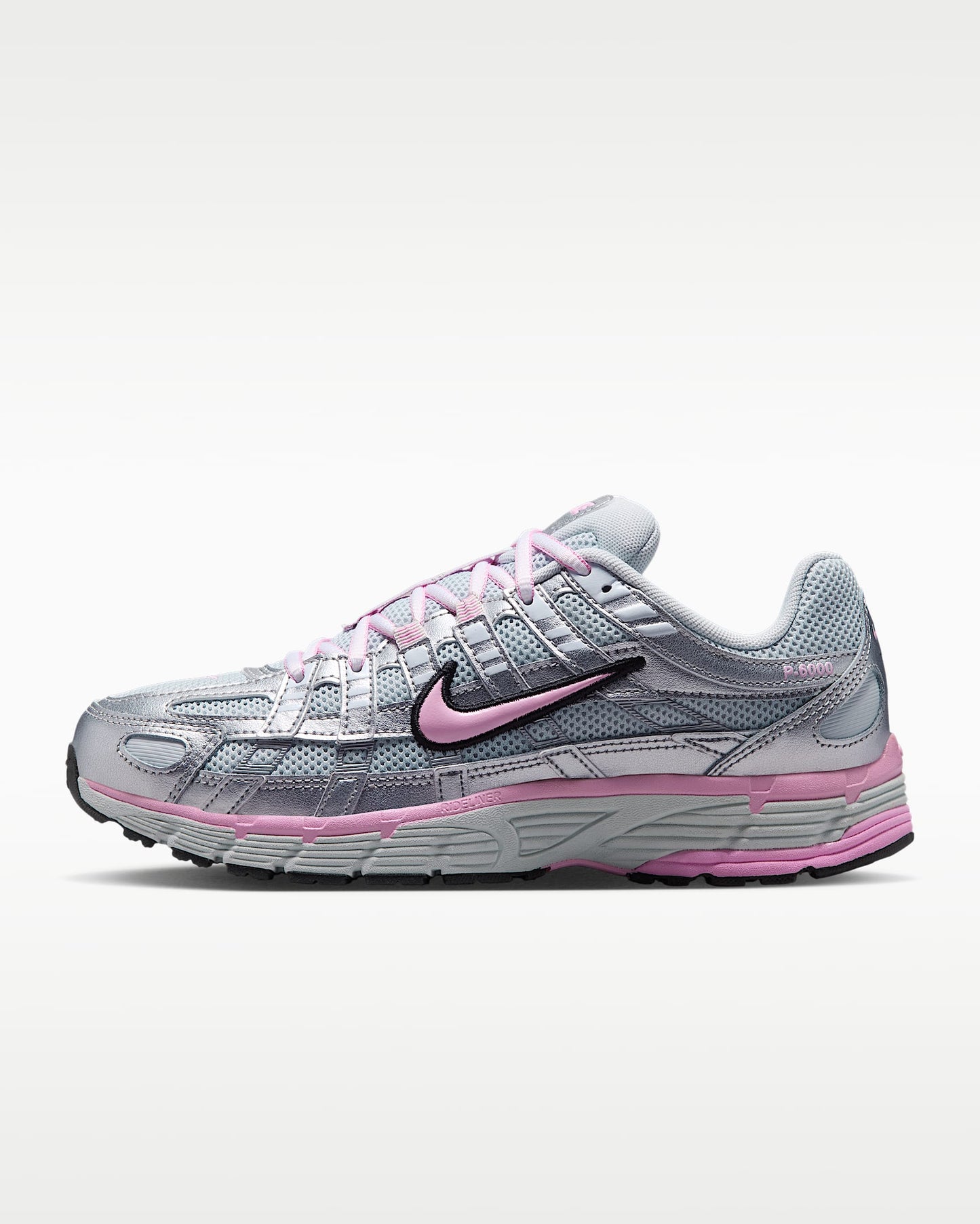 Nike P-6000 – Metallic Silver / Pink Mesh Athletic Sneakers