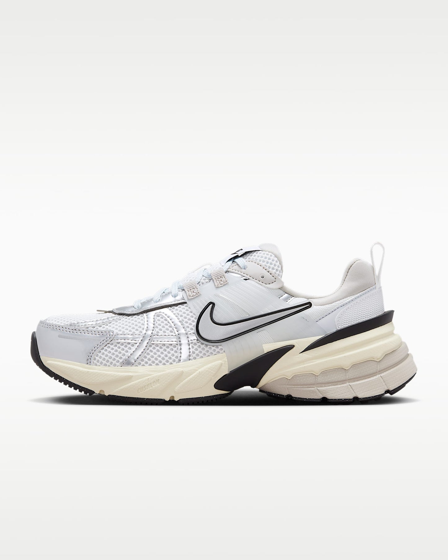 Nike V2K Run – White / Silver / Black Mesh Athletic Sneakers