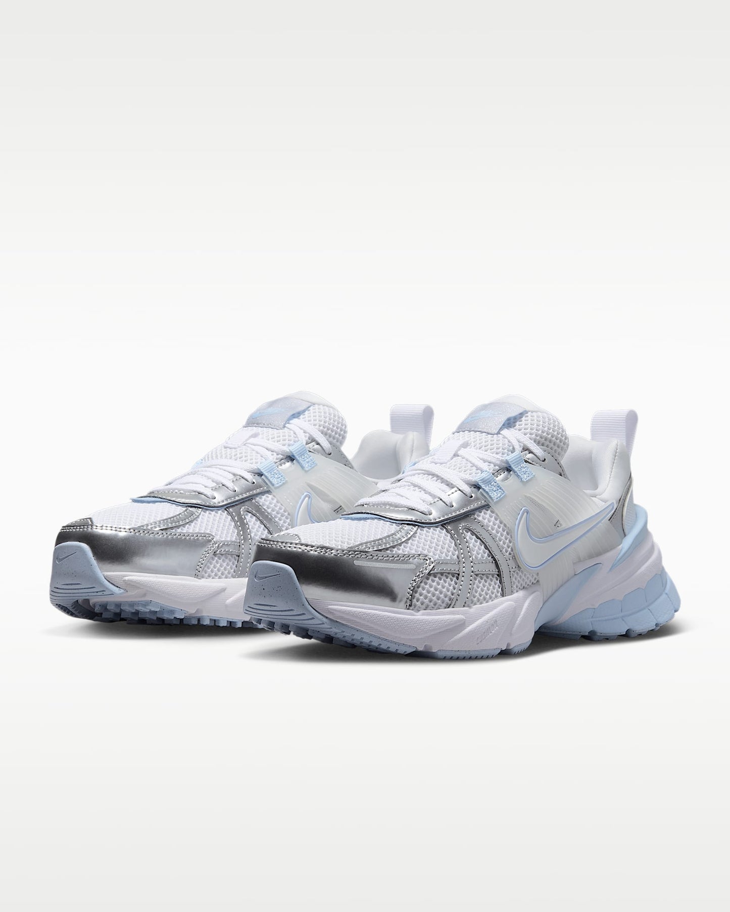 Nike V2K Run – White / Silver / Light Blue Mesh Athletic Sneakers