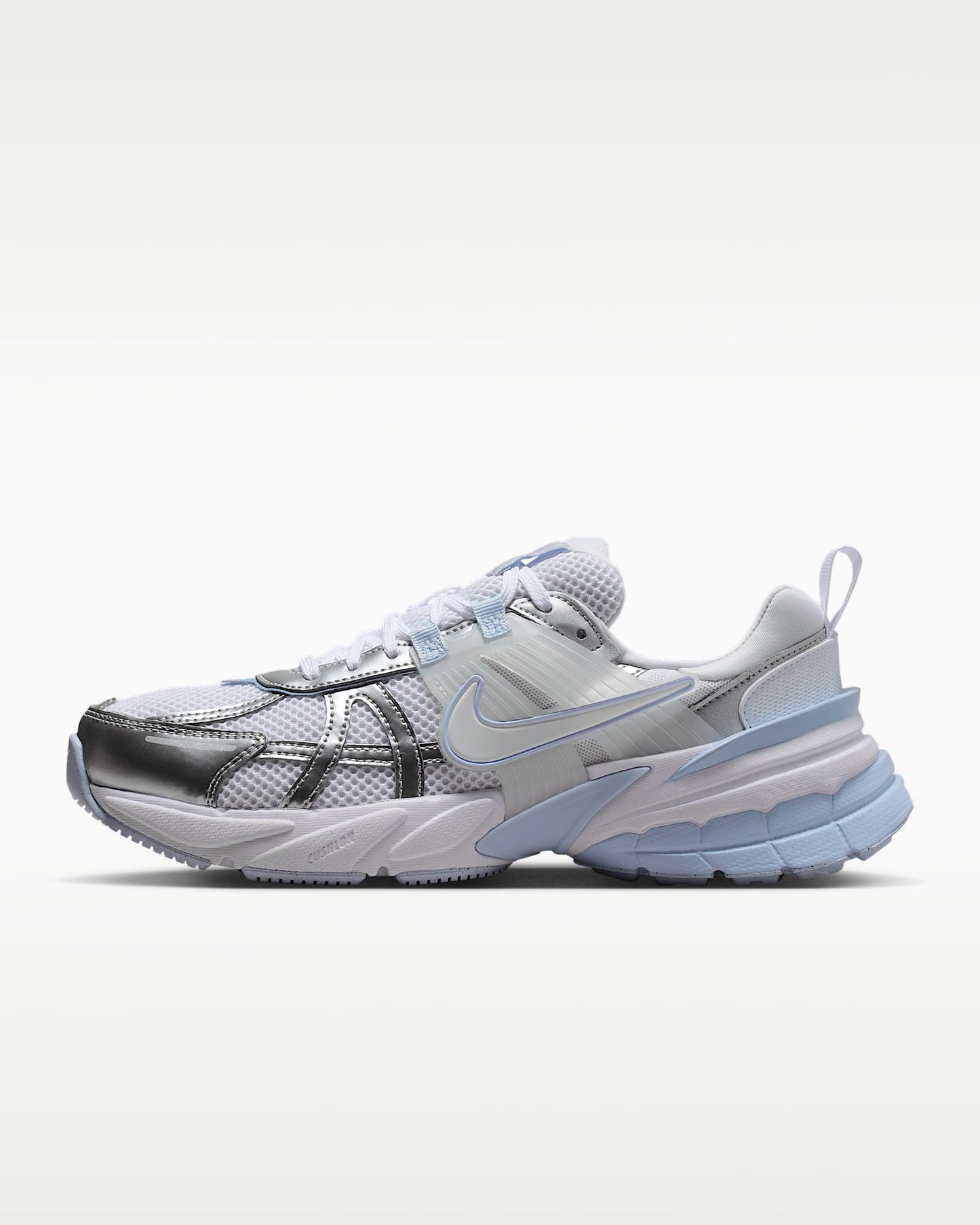 Nike V2K Run – White / Silver / Light Blue Mesh Athletic Sneakers