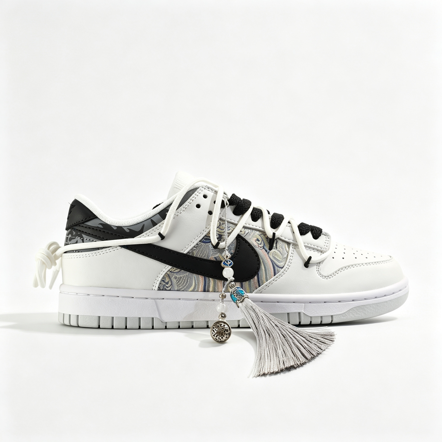 Nike Dunk Low 'Eastern' – Custom White & Black Chinese-Style Pattern Deconstructed Sneakers